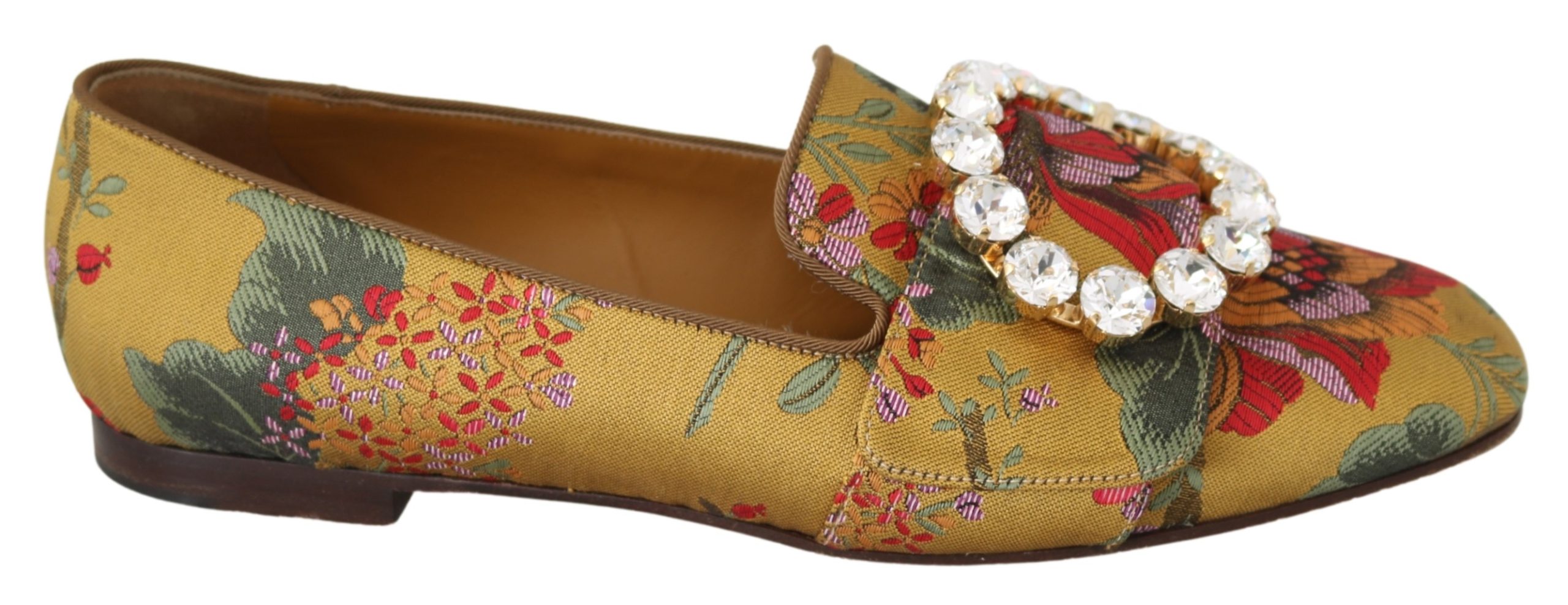 Gold Jacquard Crystals Loafers Shoes - EU39/US8.5