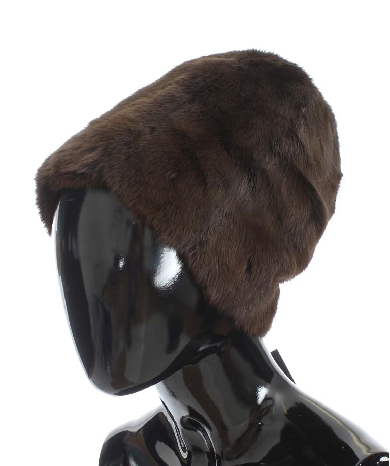 Dolce & Gabbana Women's Weasel Fur Cashmere Hat Beanie Brown MS812 - 58 cm|M