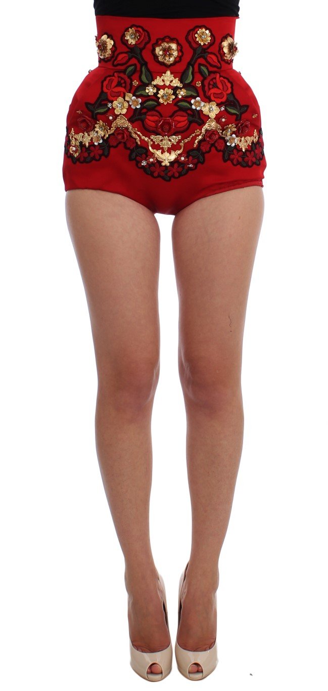 Dolce & Gabbana Women's Silk Crystal Roses Shorts Red SIG20120 - IT42|M