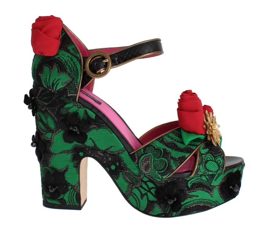 Dolce & Gabbana Women's Brocade Snakeskin Roses Heels Green SIG17579 - EU35/US4.5