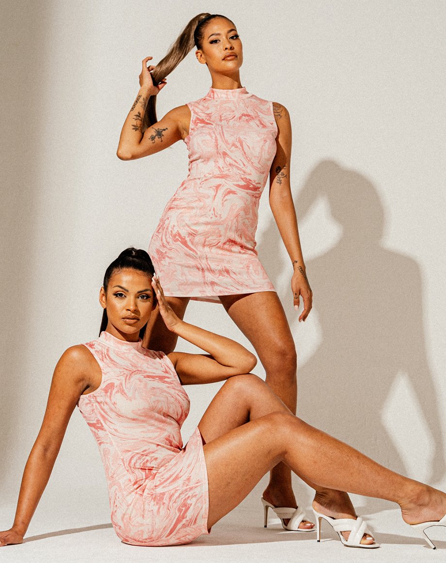 Effect Marble Print Ribbed Tie-Dye Dress - Pink / 6