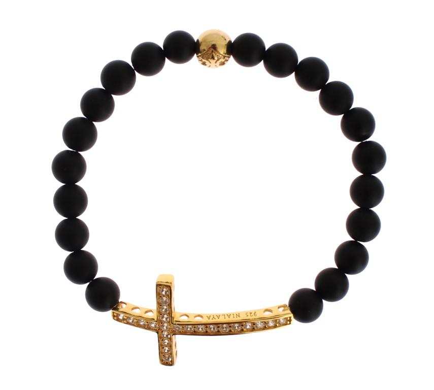 Nialaya Women's Matte Onyx Stone CZ Cross Bracelet Black SIG19014 - S