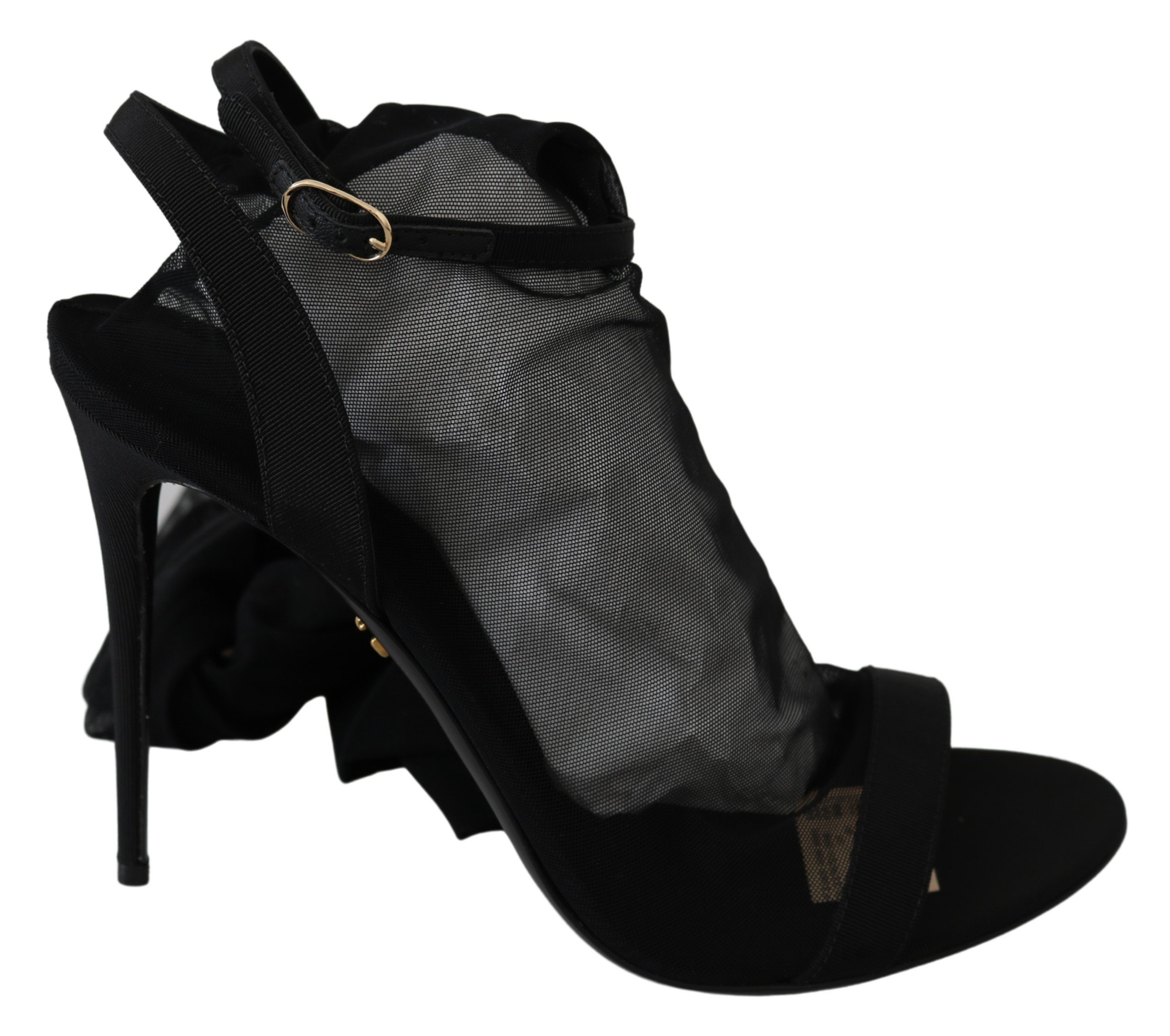 Black Tulle Stretch High Heels Strap Shoes - EU39/US8.5