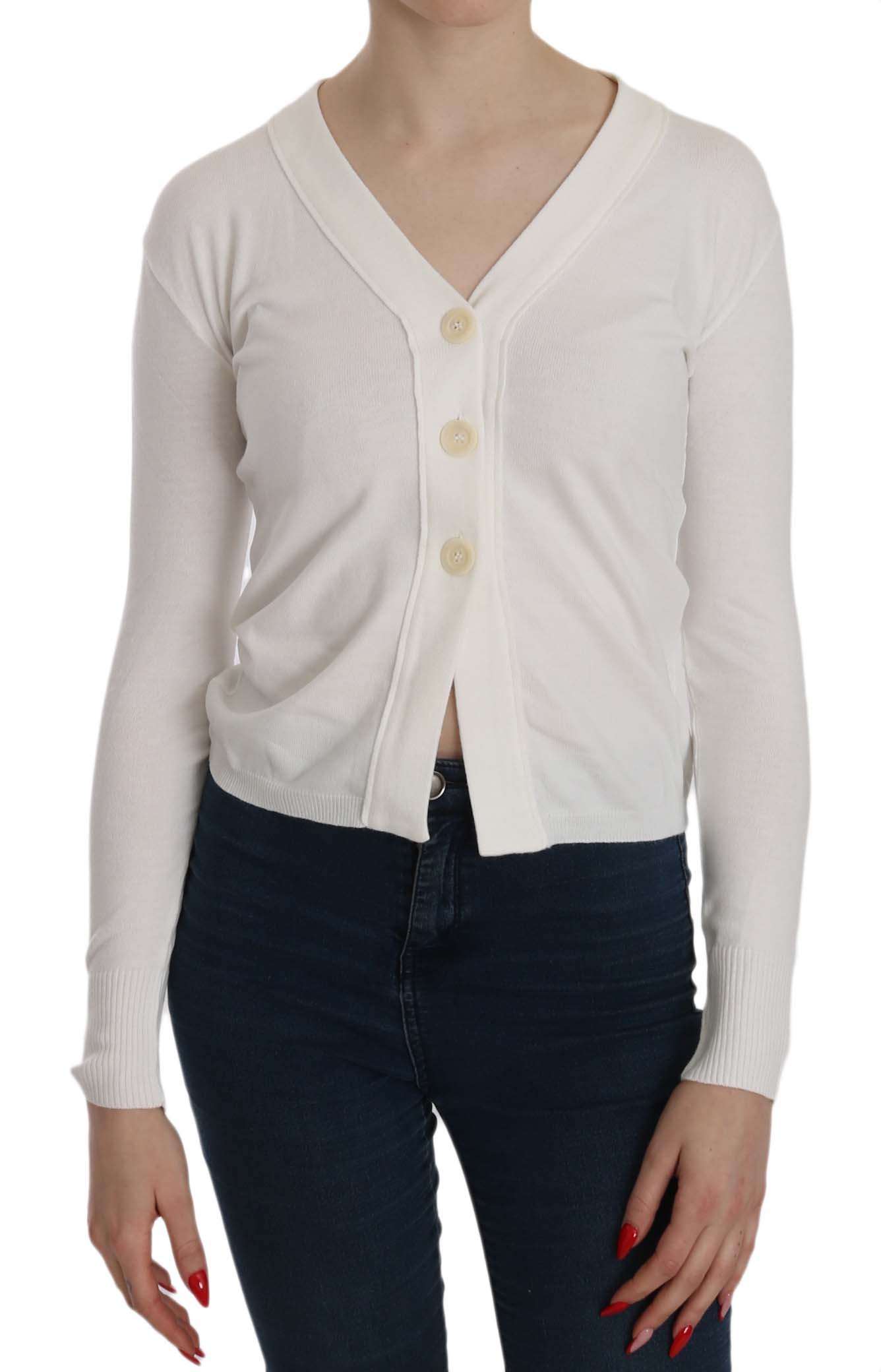 BYBLOS Women's V-neck LS Cropped Cardigan White TSH3905 - M