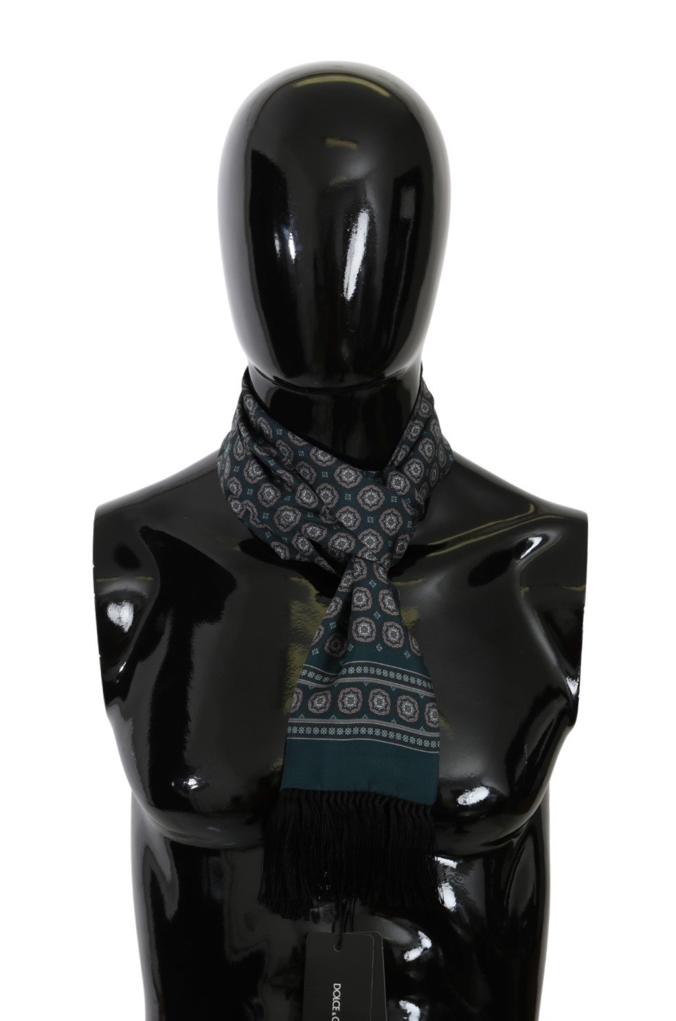 Dolce & Gabbana Men's Baroque Fringe Wrap Silk Scarf Navy Blue MS5575