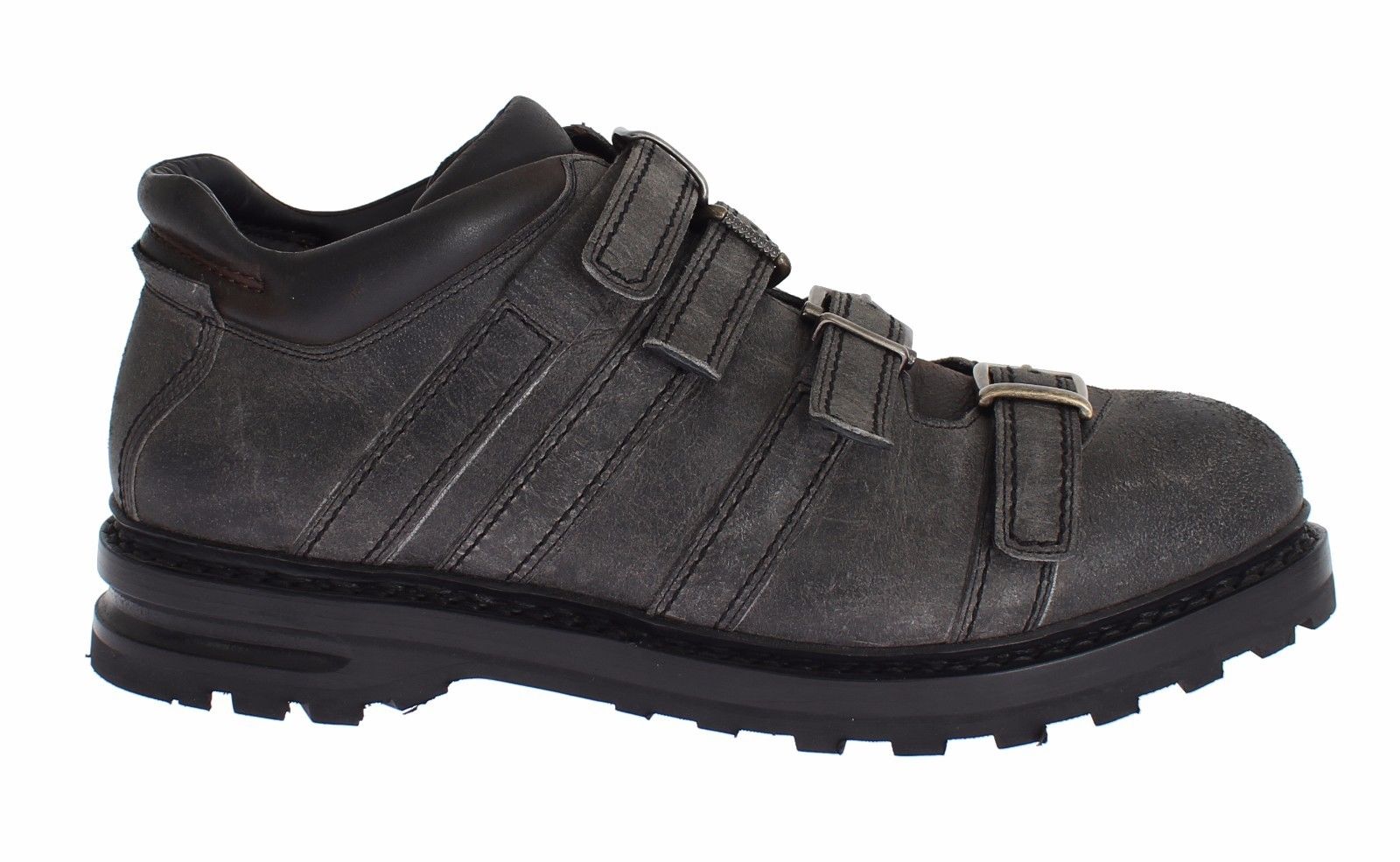 Dolce & Gabbana Men's Leather Ankle Strap Shoes Boots Gray MOM26116 - EU39.5/US6.5