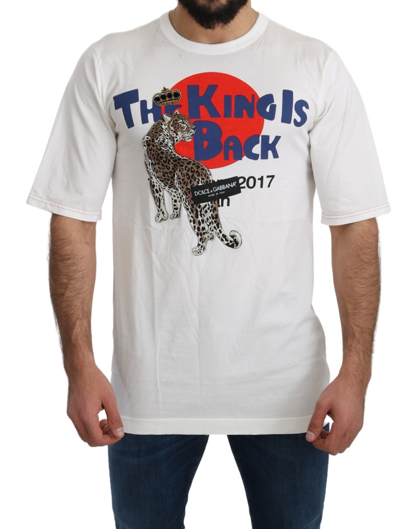 Dolce & Gabbana Men's Leopard Royal T-Shirt White TSH4952 - IT46 | S