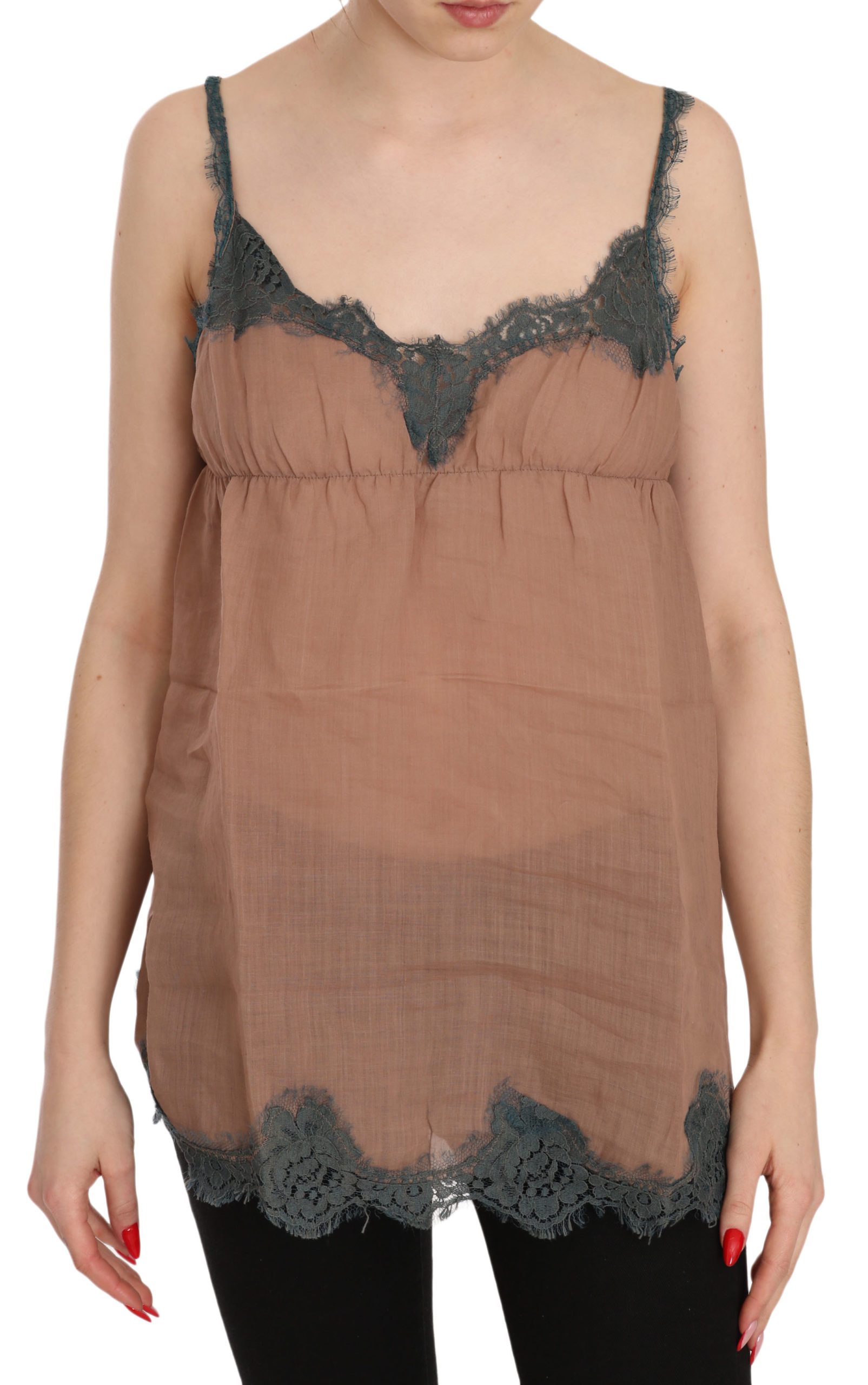 PINK MEMORIES Women's Lace Spaghetti Strap Tank Top Brown TSH3444 - IT42|M