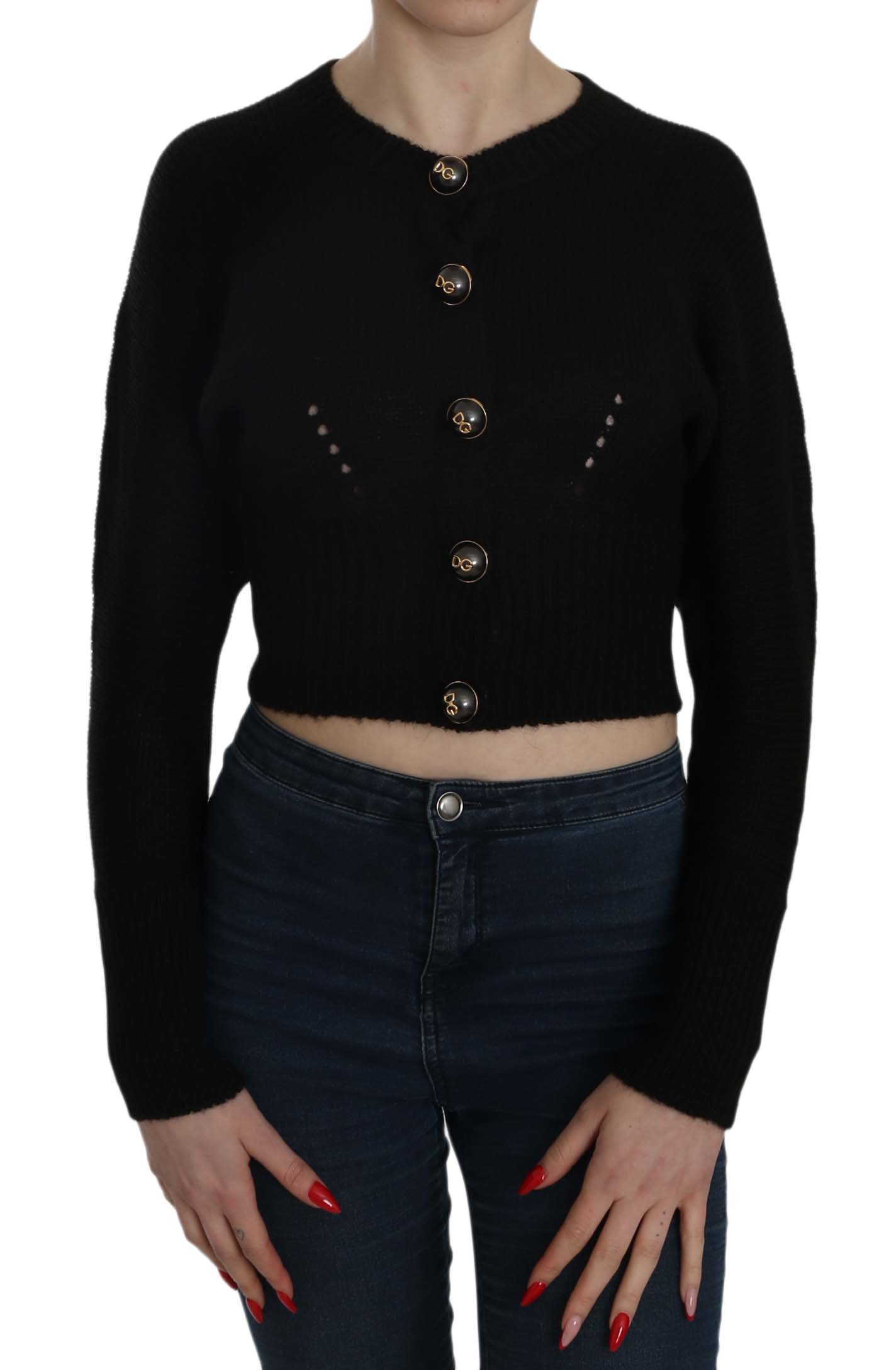 Dolce & Gabbana Women's Button Embellish Crop Cardigan Black TSH3714 - IT36|XXS
