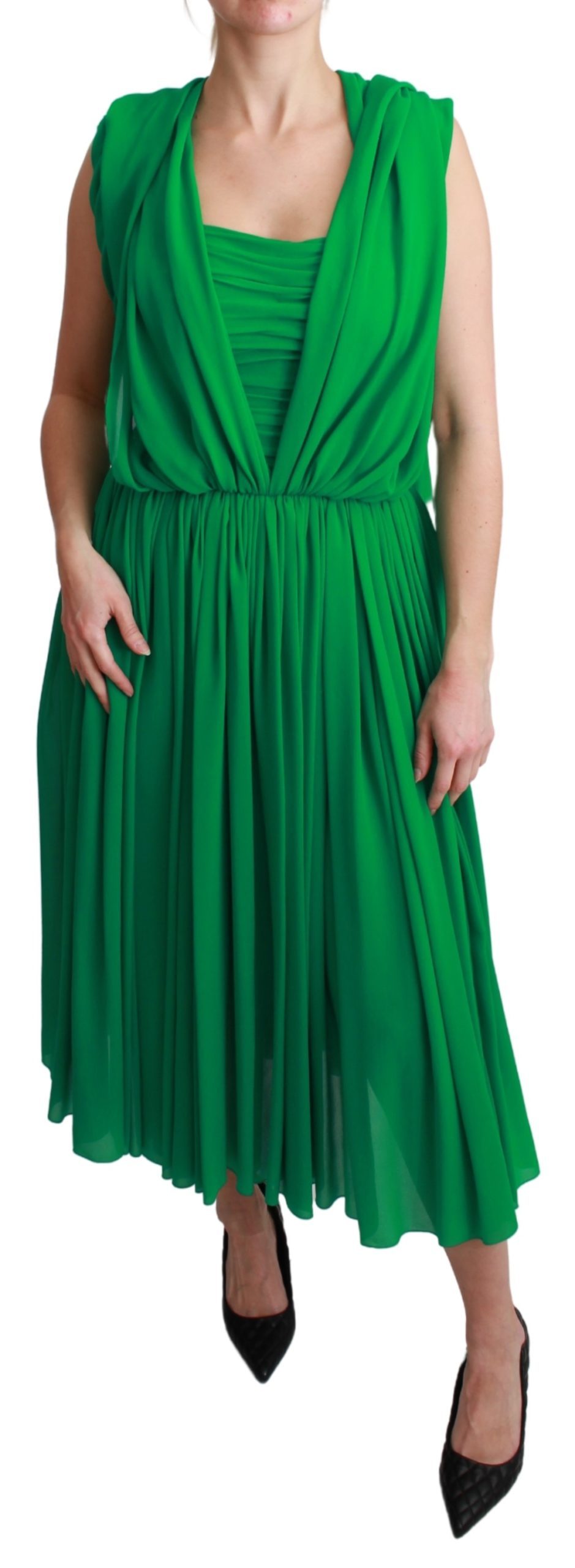 Dolce & Gabbana Women's Silk Sleeveless Pleated Dress Green DR2557 - IT40|S