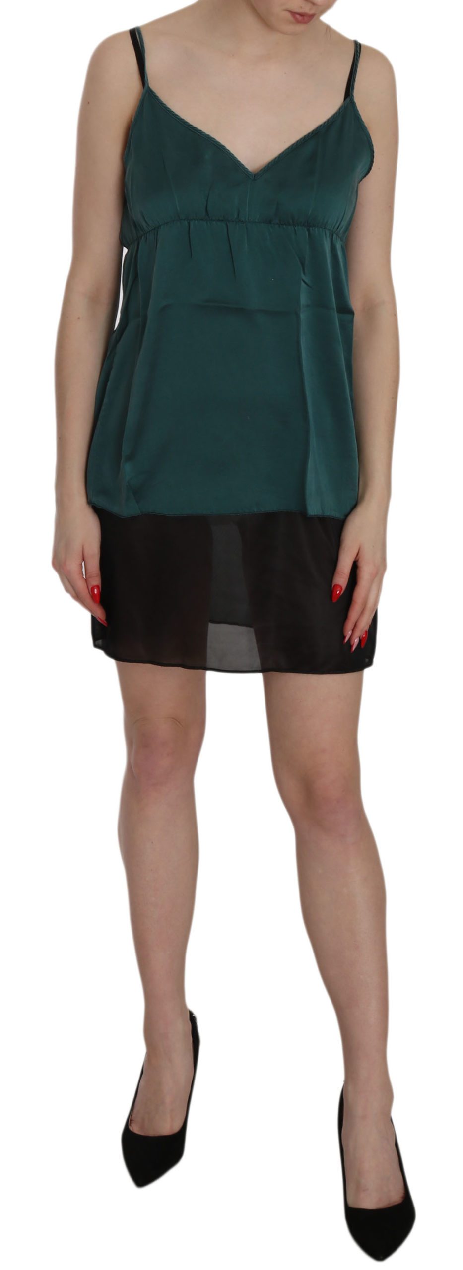 PINK MEMORIES Women's Silk Spaghetti Strap Shift Mini Dress Green TSH3471 - IT40|S