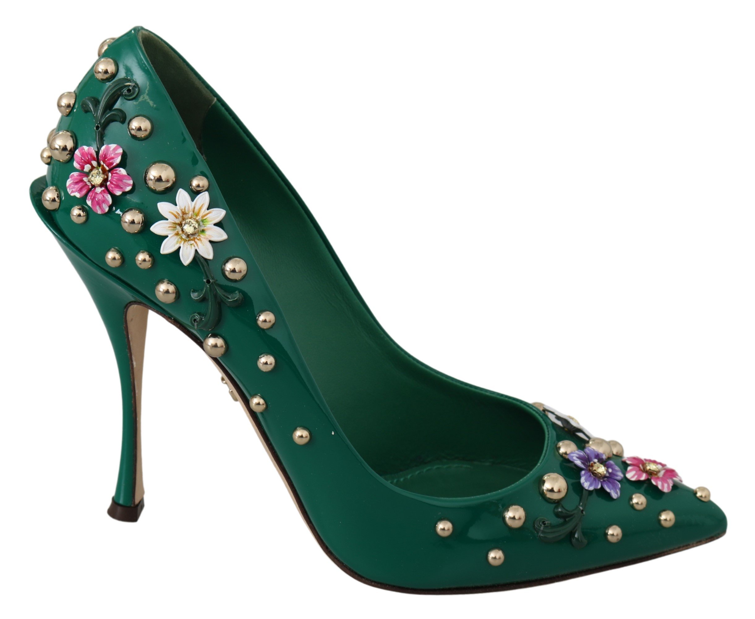 Dolce & Gabbana Women's Floral Crystal Leather Pumps Green LA6786 - EU39/US8.5