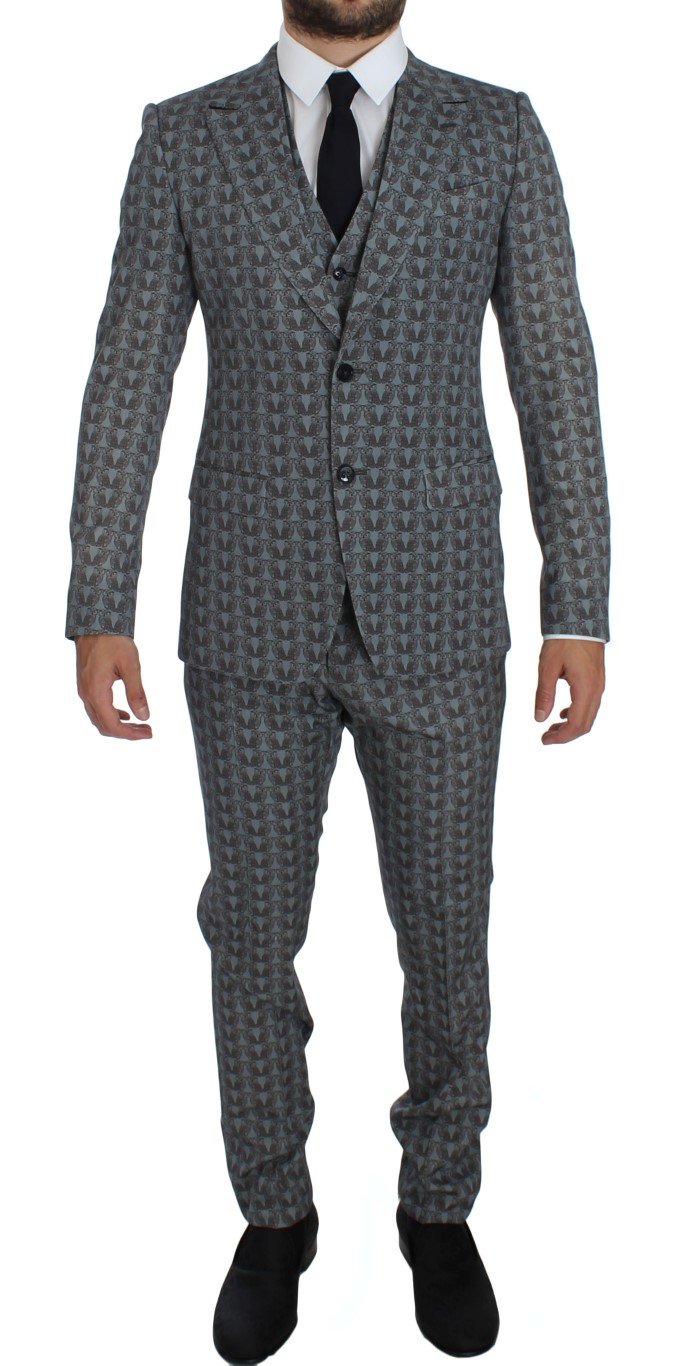 Dolce & Gabbana Men's Wool Owl Print Slim Fit 3 Piece Suit Blue GTT10172 - IT54 | XL