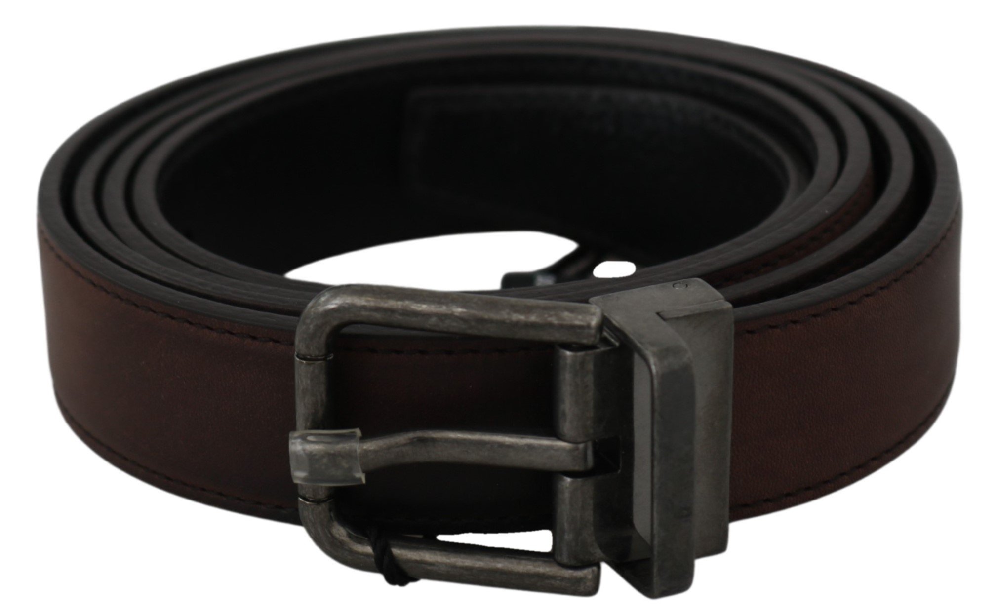 Solid Brown Leather Gray Buckle Belt - 100 cm / 40 Inches