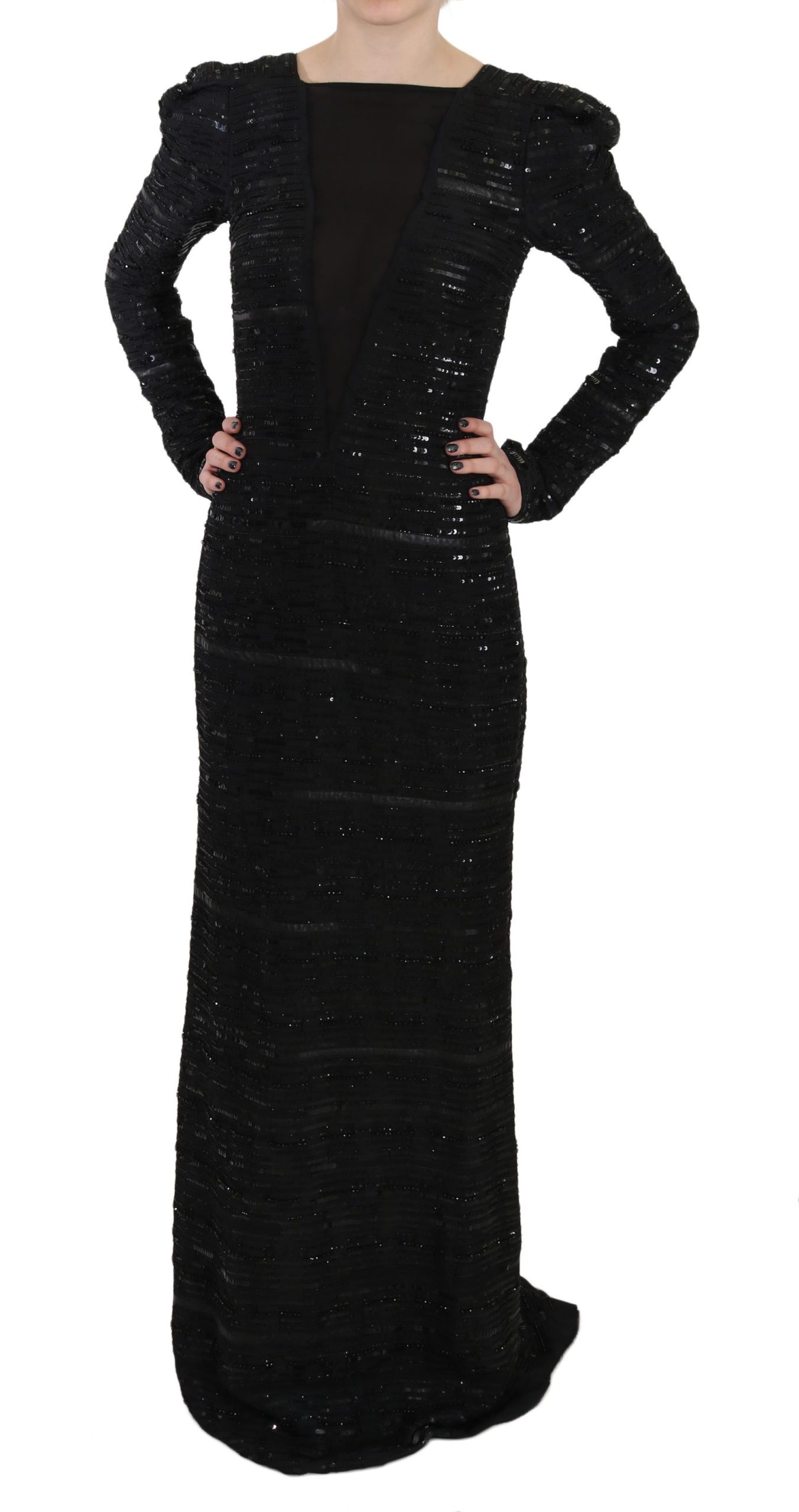 John Richmond Women's Silk Full Length Sequined Gown Dress Black DR1670 - IT40|S