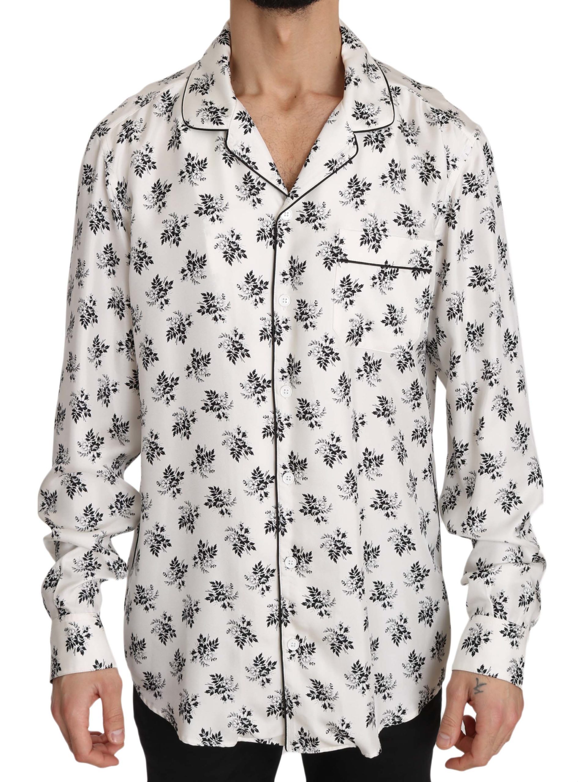 Dolce & Gabbana Men's SILK Floral Print Sleepwear Shirt White/Black TSH3364 - IT4| s