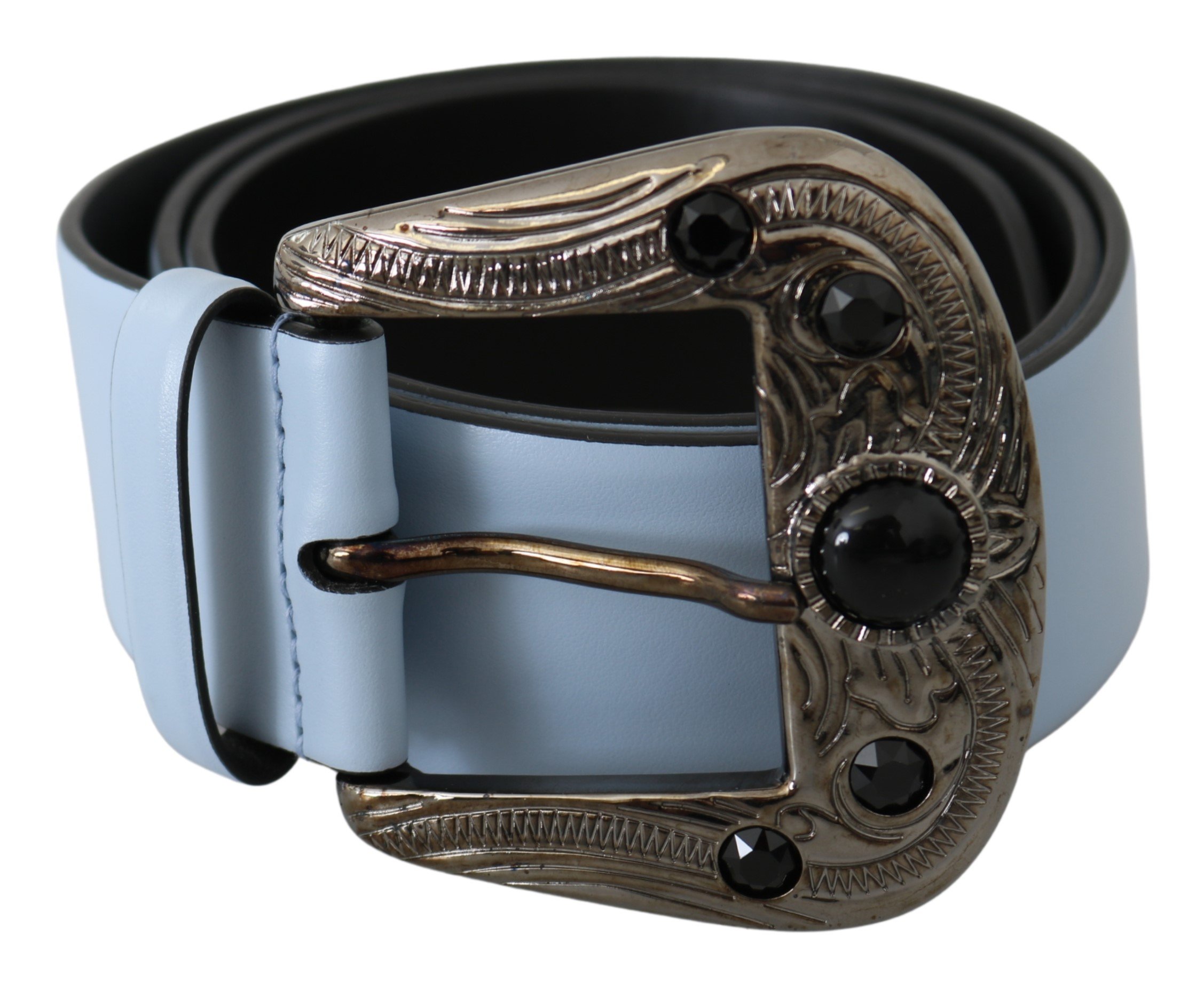 Dolce & Gabbana Women's Pearl Buckle Leather Belt Blue BEL60767 - 90 cm / 36 Inches