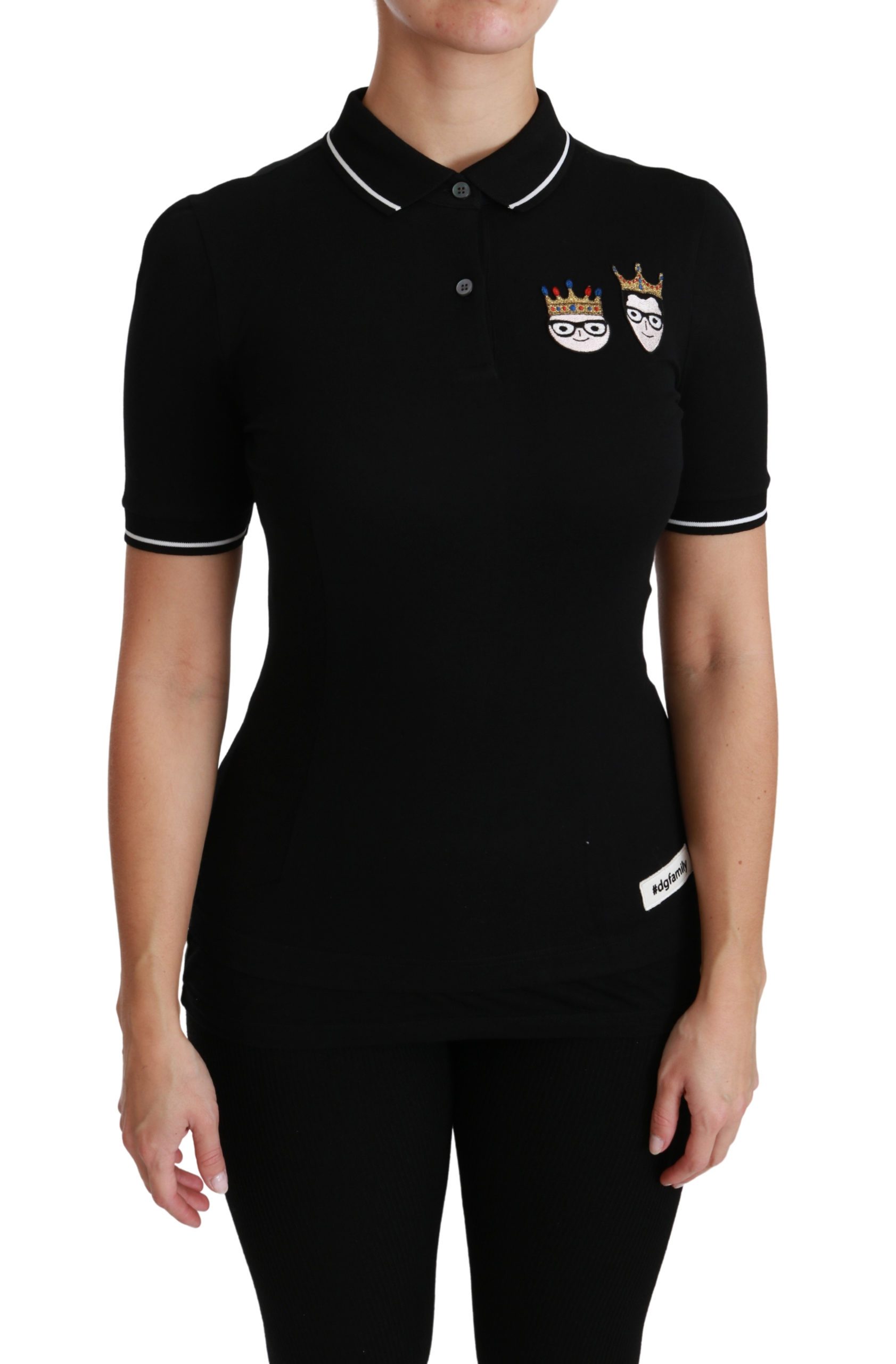 Dolce & Gabbana Women's Cotton DG Polo Shirt Black TSH4450 - IT36 | XS