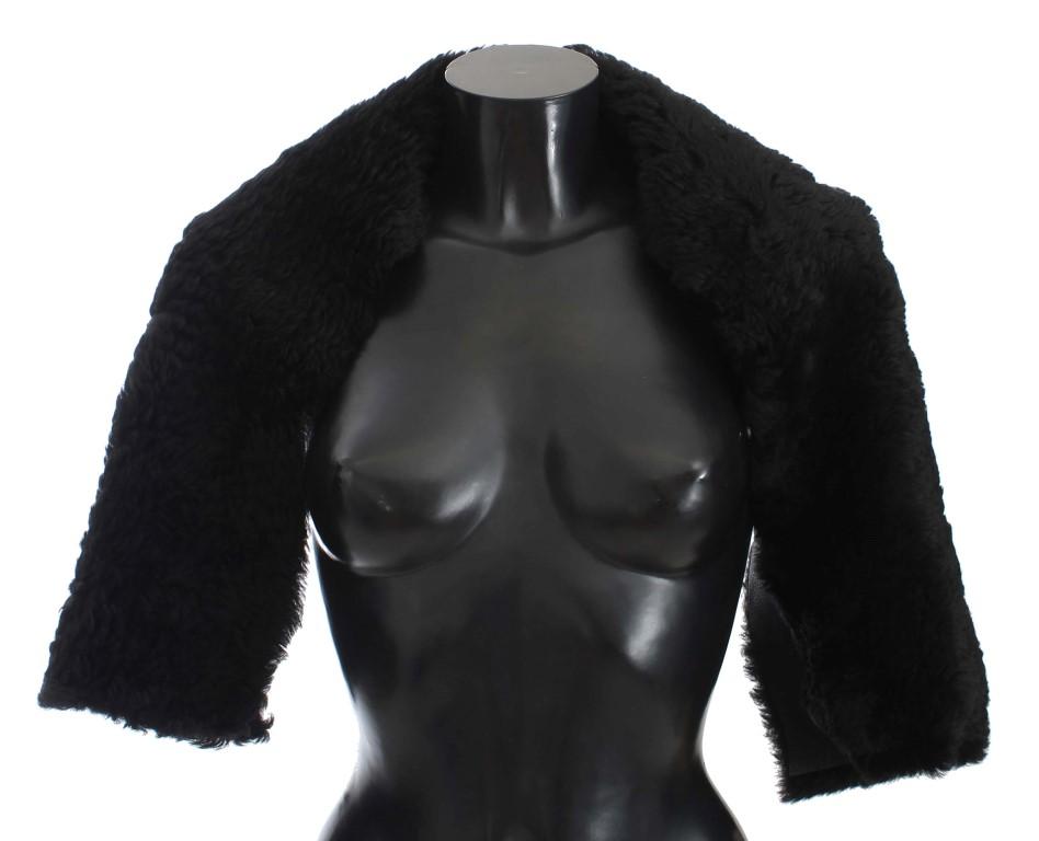 Dolce & Gabbana Women's Lambskin Fur Silk Scarf Black MS821