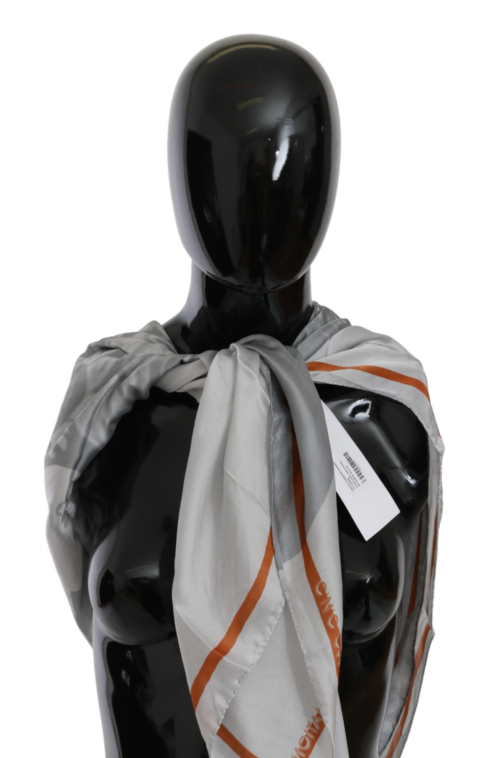 Costume National Women's Silk Floral Foulard Wrap Scarf Gray BGMS1643