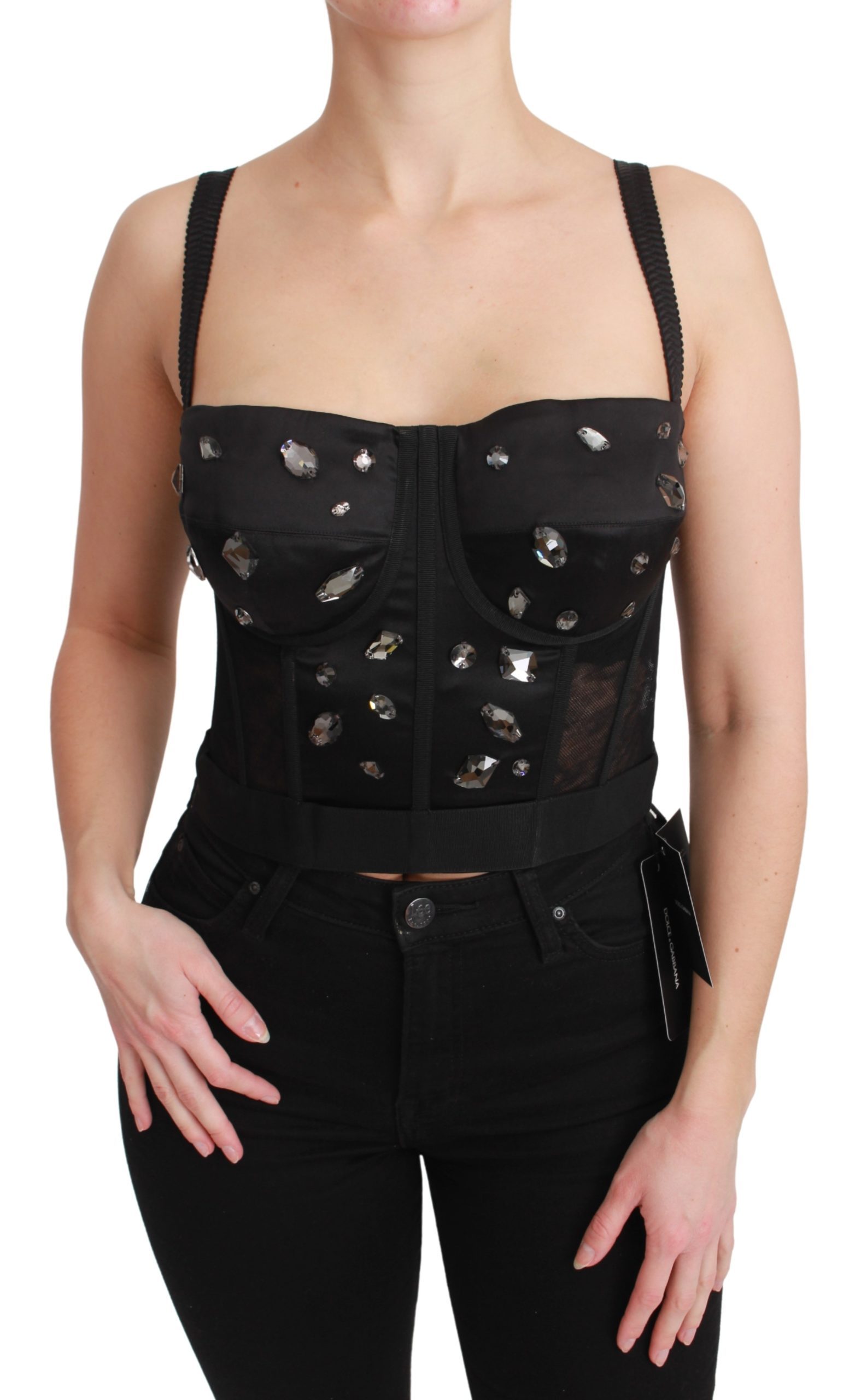 Dolce & Gabbana Women's Crystal Strap Bustier Top Black TSH4660 - IT36 | XS