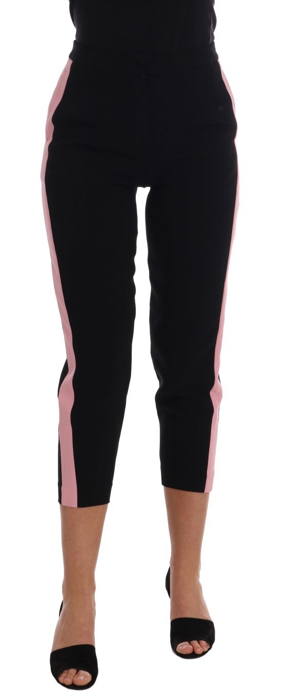 Black Stretch Pink Stripes Capri Pants - IT36 | XS