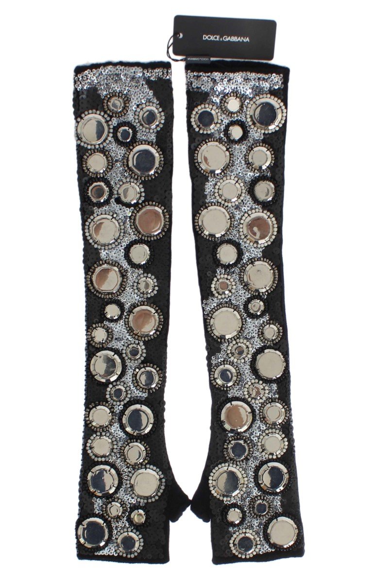 Dolce & Gabbana Women's Cashmere Sequined Finger Less Gloves Black LB64 - S
