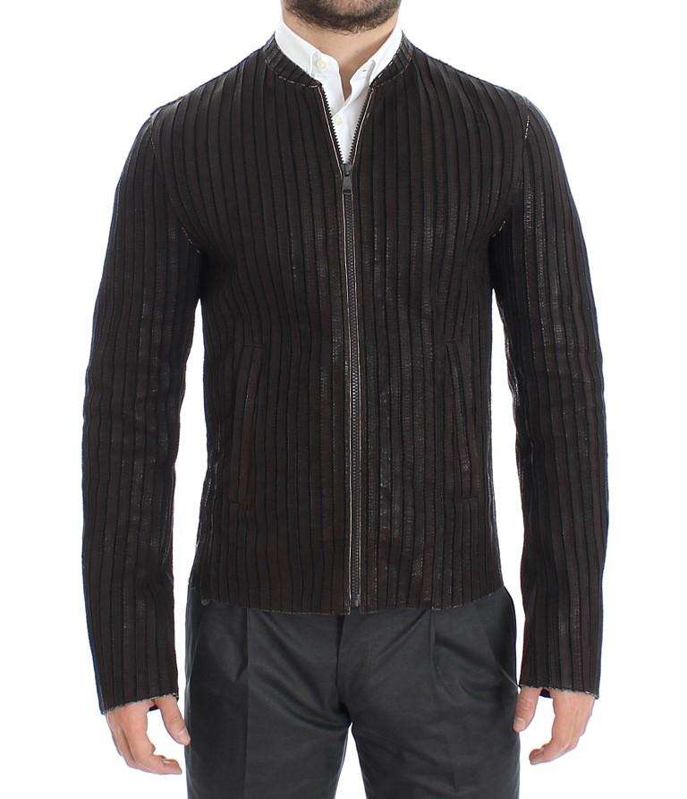 Dolce & Gabbana Men's Leather Biker Jacket Brown SIG12188 - IT48 | M