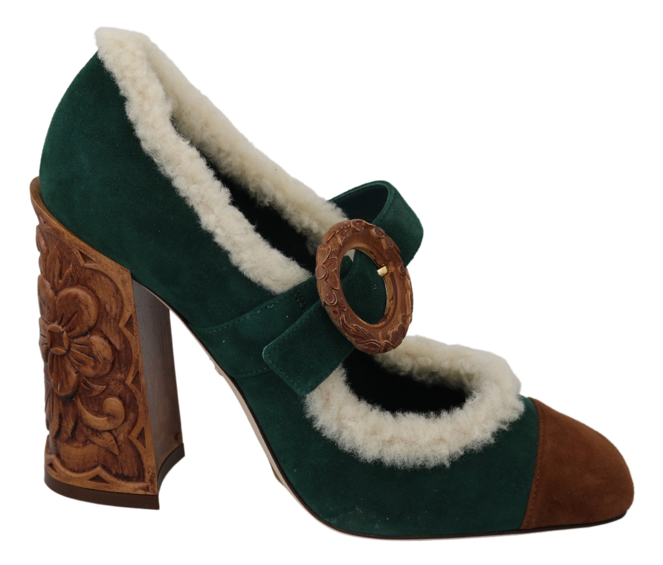 Dolce & Gabbana Women's Suede Fur Mary Jane Heels Green LA7021 - EU39/US8.5
