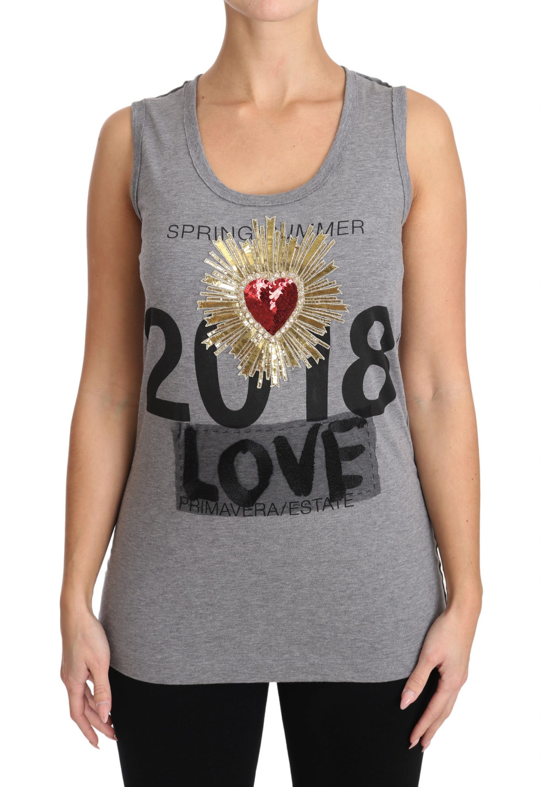 Dolce & Gabbana Women's Crystal Sequined Heart Tops Gray TSH2984 - IT38|XS