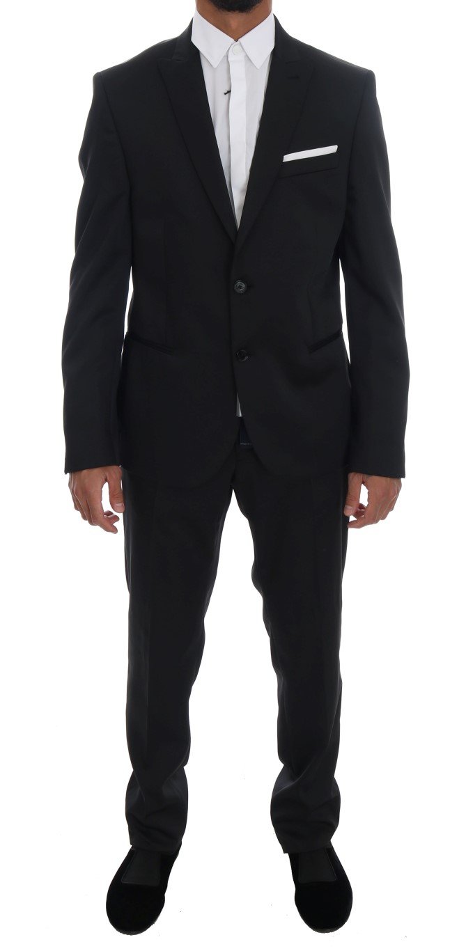 Daniele Alessandrini Men's Two Button Slim Fit Suit Black KOS1043 - IT52 | XL