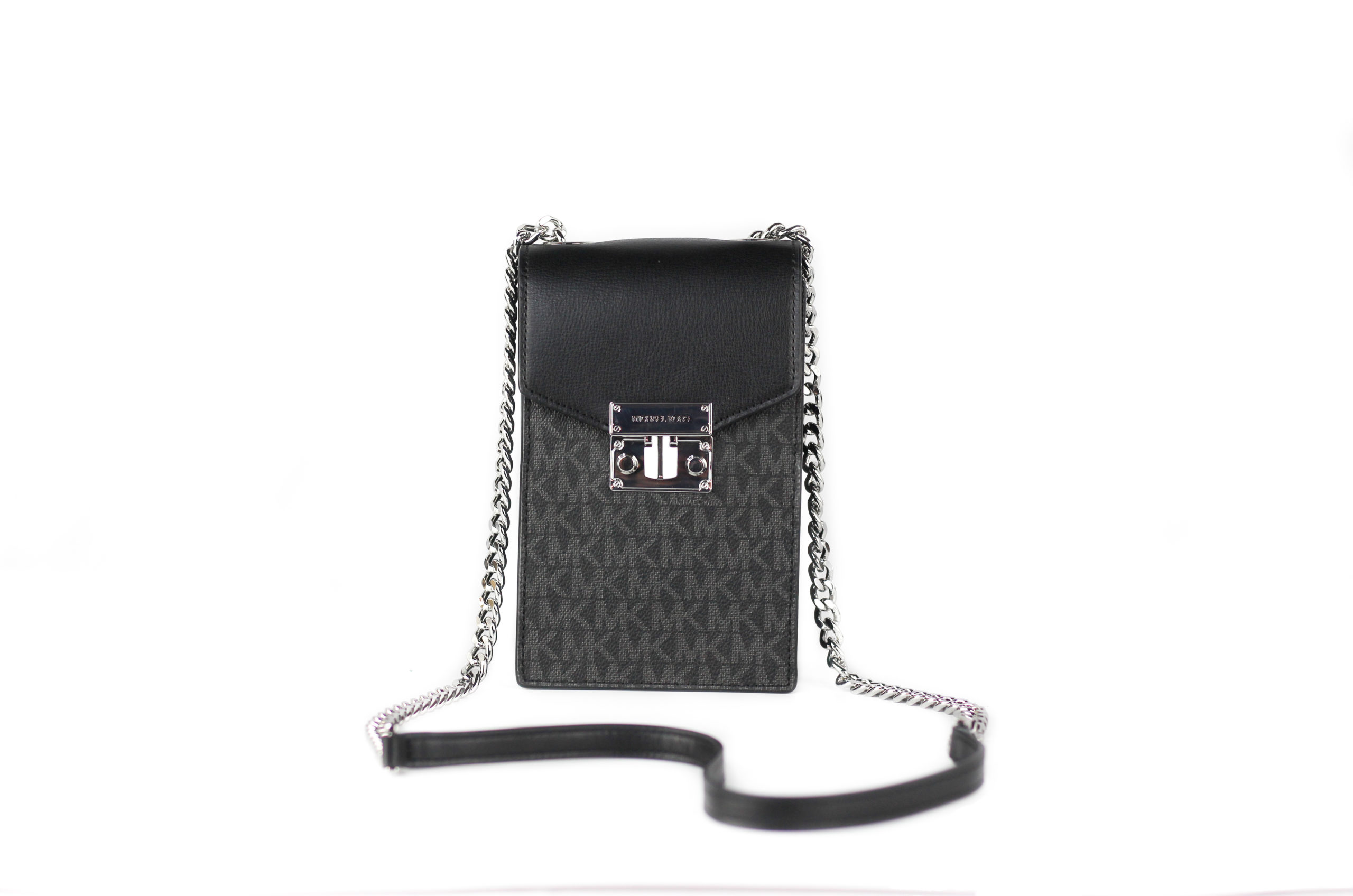 Rose Small Signature PVC Leather NS Phone Crossbody Handbag Purse [Black]