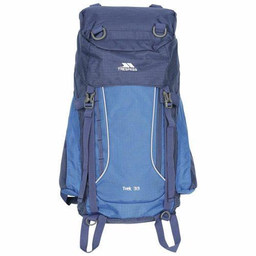 Trespass Unisex Camping Backpack Various Colours Trek - Electric Blue 33 Litre