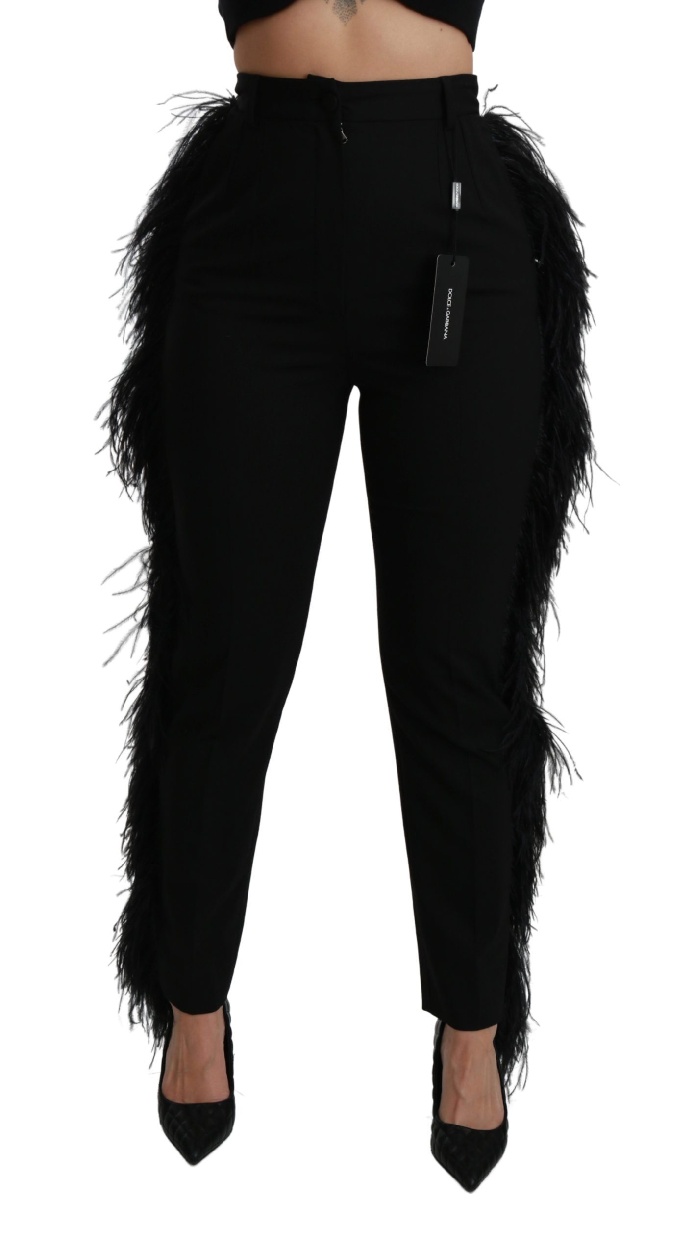 Dolce & Gabbana Feather Straight High Waist Trouser Black PAN70953 - IT40|S