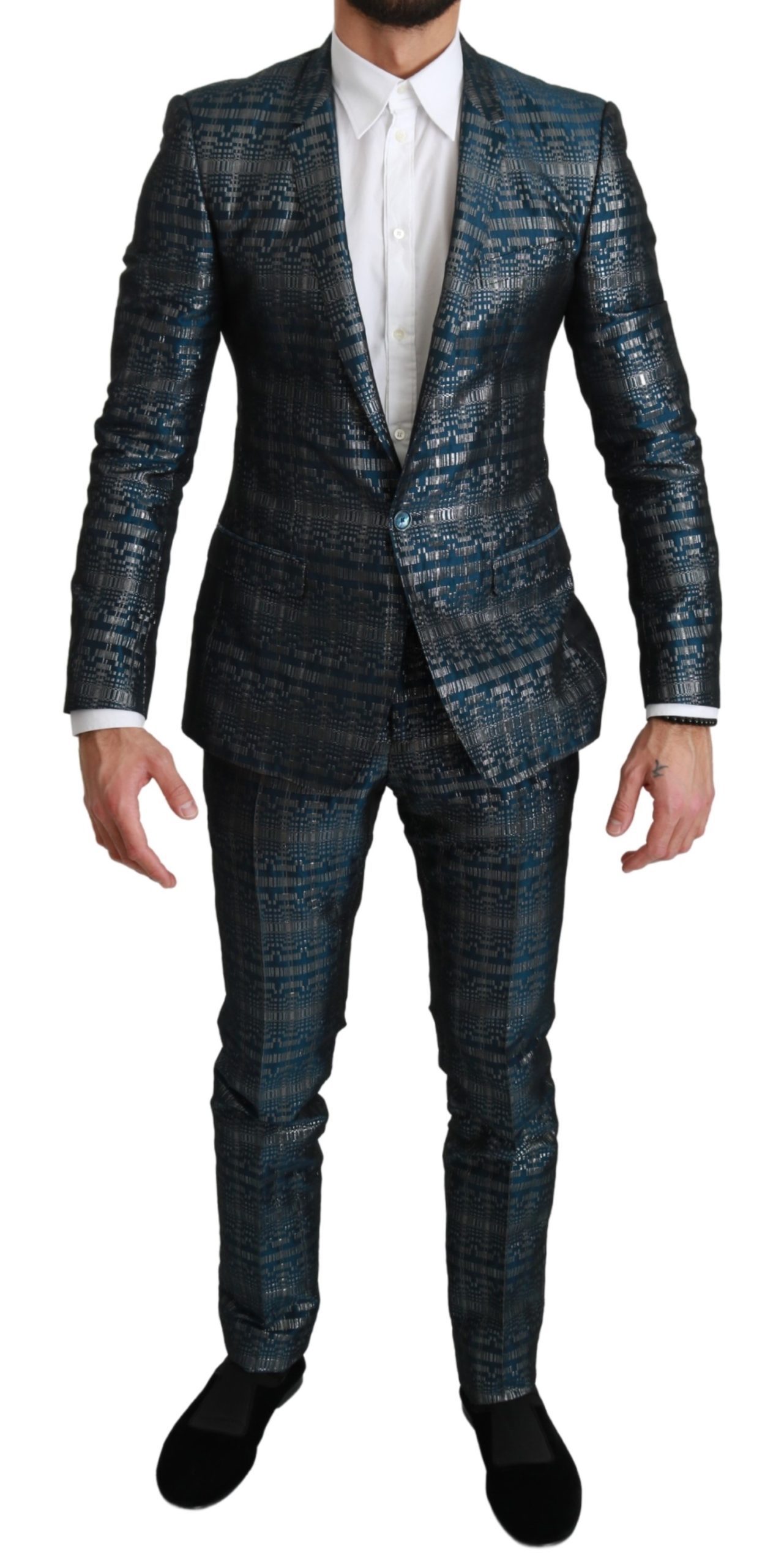 Dolce & Gabbana Men's GOLD Jacquard 2 Piece Suit Blue KOS1665 - IT46 | S