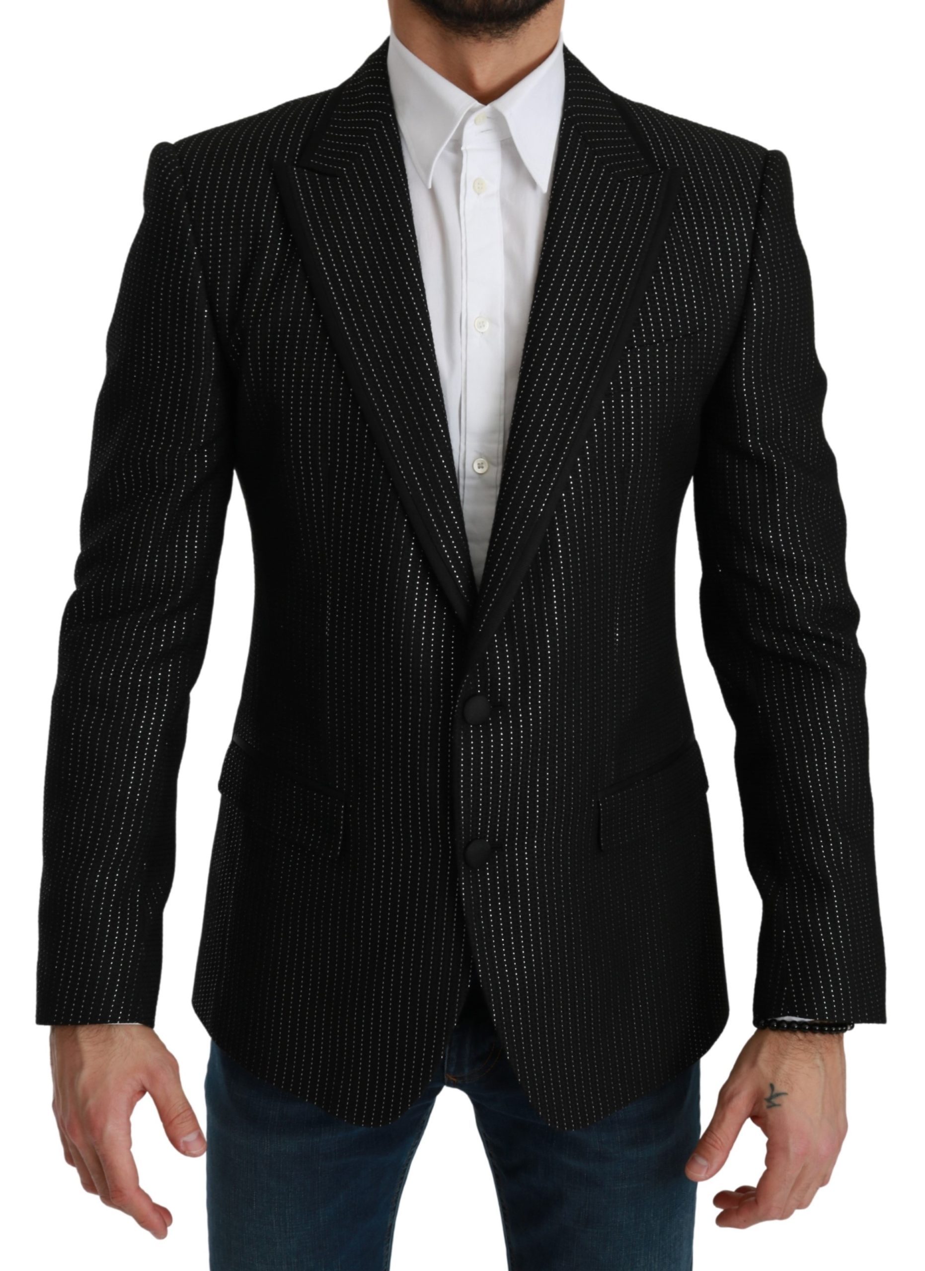 Dolce & Gabbana Men's Striped Single Breasted MARTINI Blazer Black KOS1738 - IT48 | M