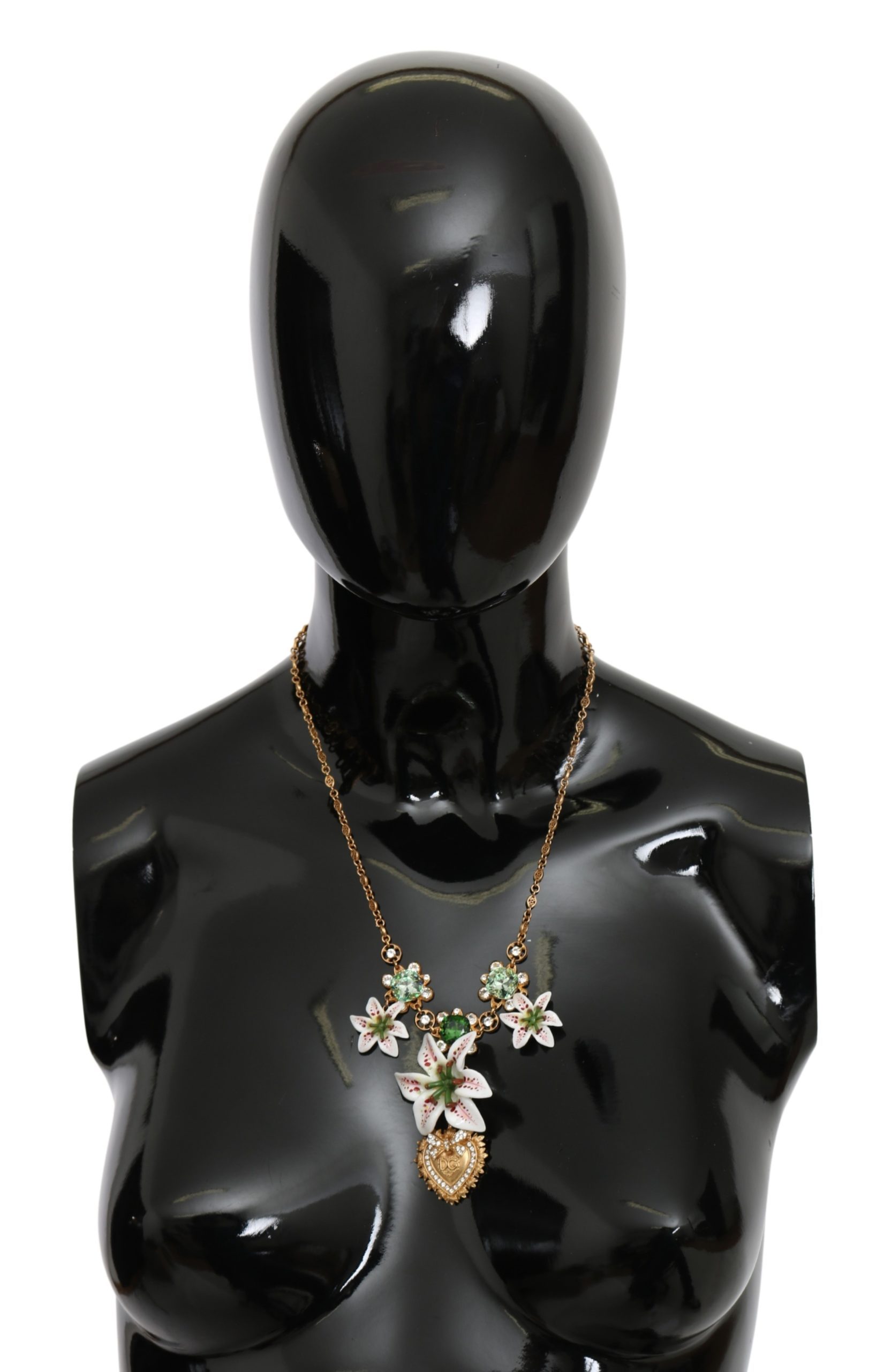Dolce & Gabbana Women's Brass Sacred Heart Crystal Floral Necklace Gold SMY10072