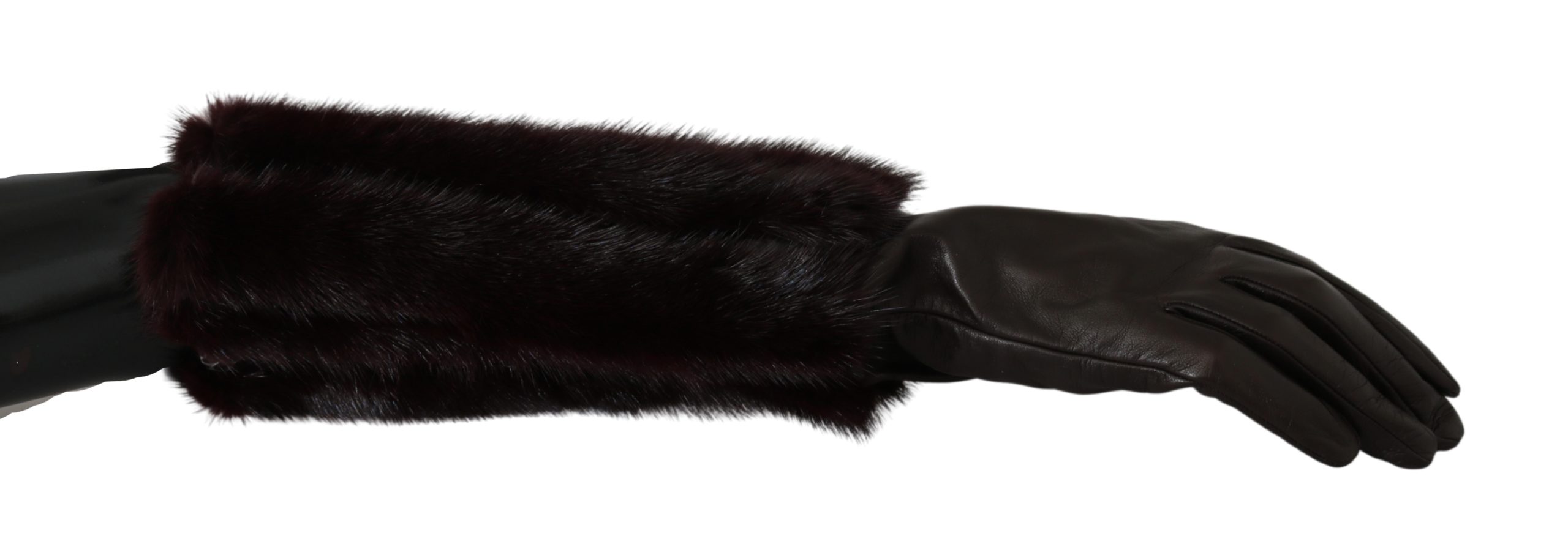Dolce & Gabbana Women's Mid Arm Length Leather Fur Gloves Brown LB1007 - 7.5|S