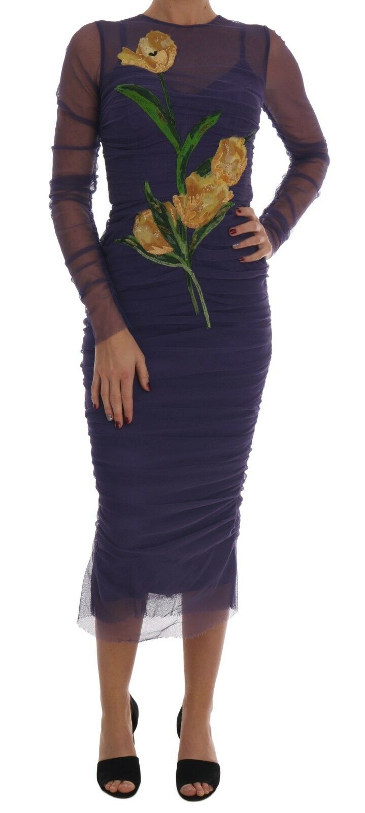 Dolce & Gabbana Women's Floral Tulip Stretch Sheath Dress Purple DR1330 - IT40|S