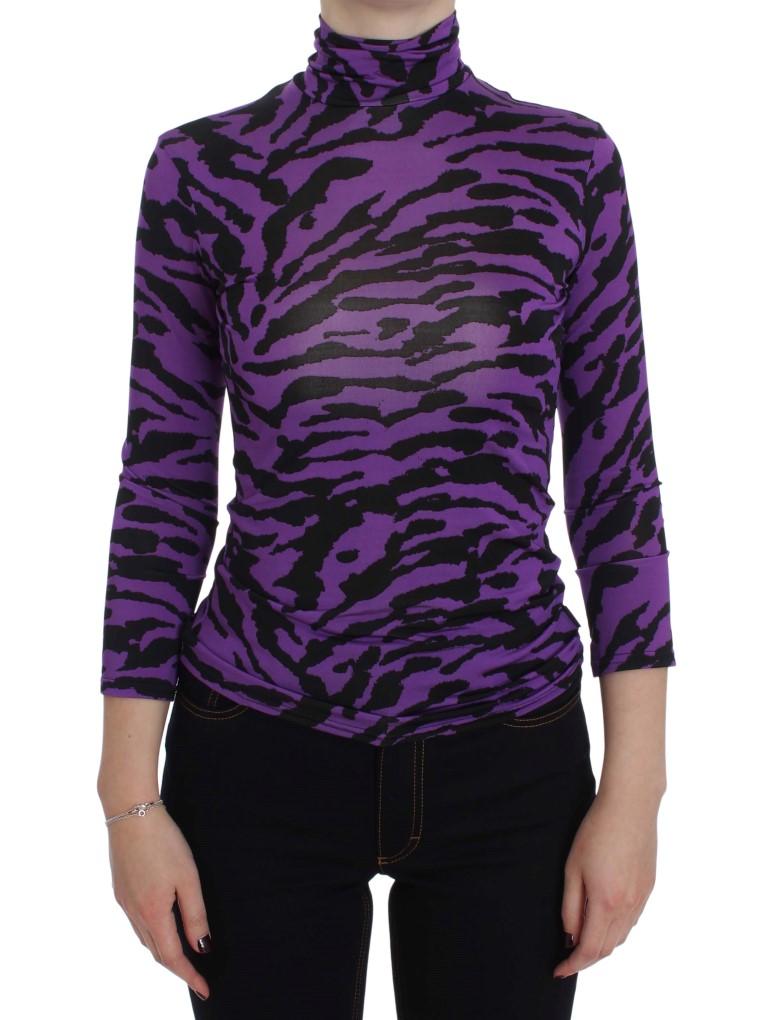 Exte Women's Tiger Print Stretch Turtleneck Sweater Purple SIG30486 - IT40|S