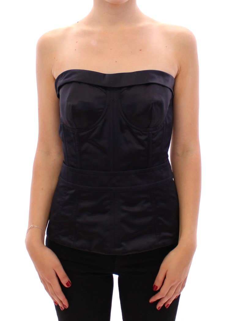 Blue 100% Silk Strapless Corset Top - IT44|L