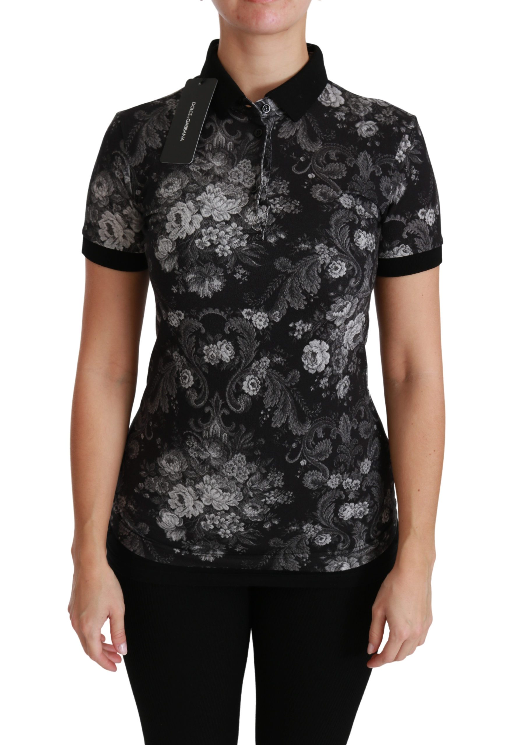 Dolce & Gabbana Women's Floral Polo T-shirt Black TSH4452-38 - IT38|XS