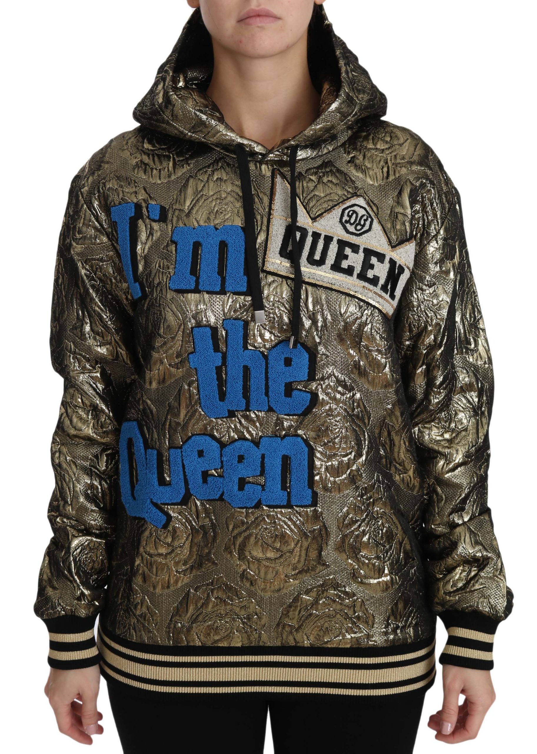 Dolce & Gabbana Women's Im The Queen Jaquard Gold Sweatshirt Multicolor TSH3182 - IT38|XS