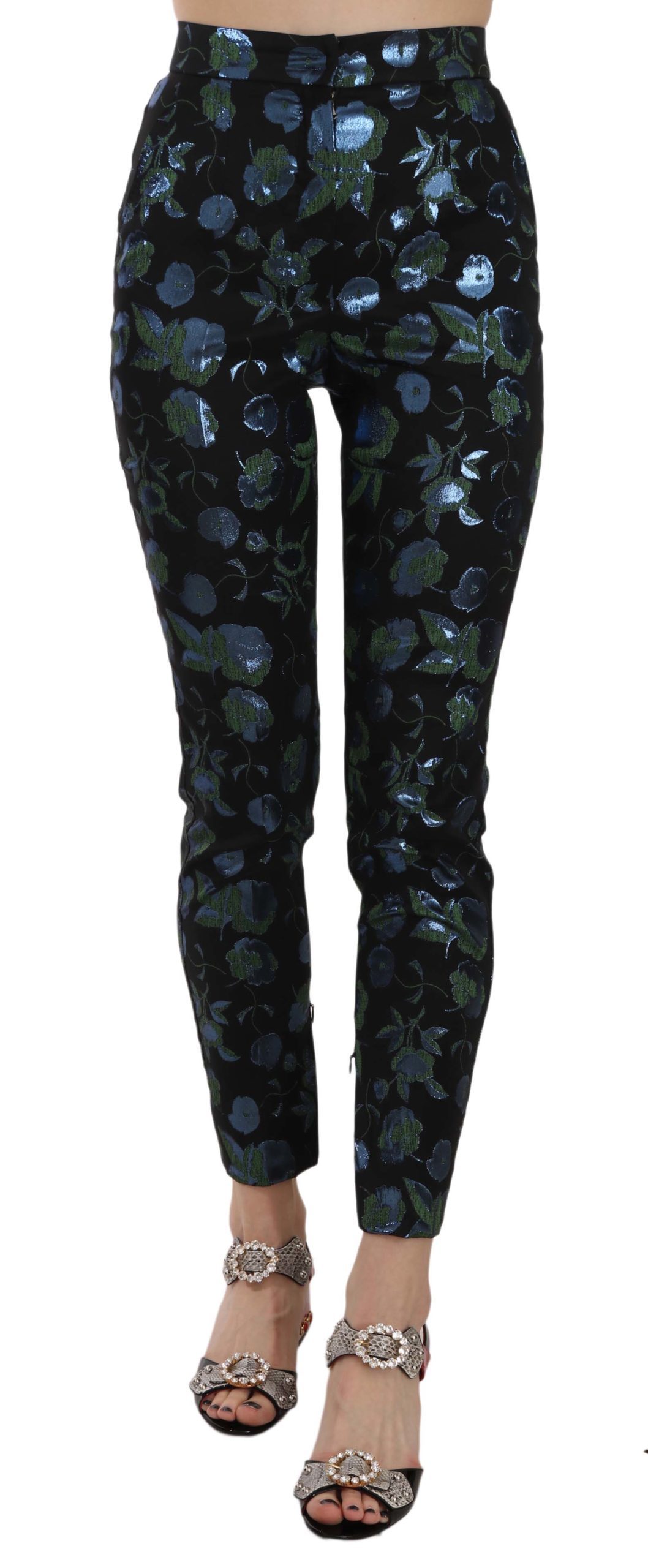 Dolce & Gabbana Women's Cropped Floral Jacquard Skinny Trouser Black PAN70044 - IT36|XXS