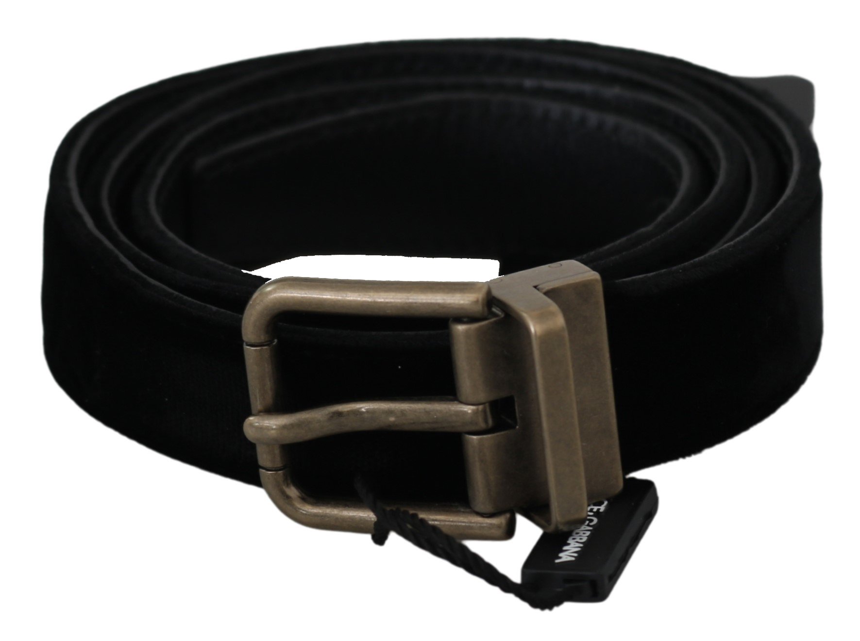 Black Solid Leather Velvet Gold Buckle Belt - 90 cm / 36 Inches