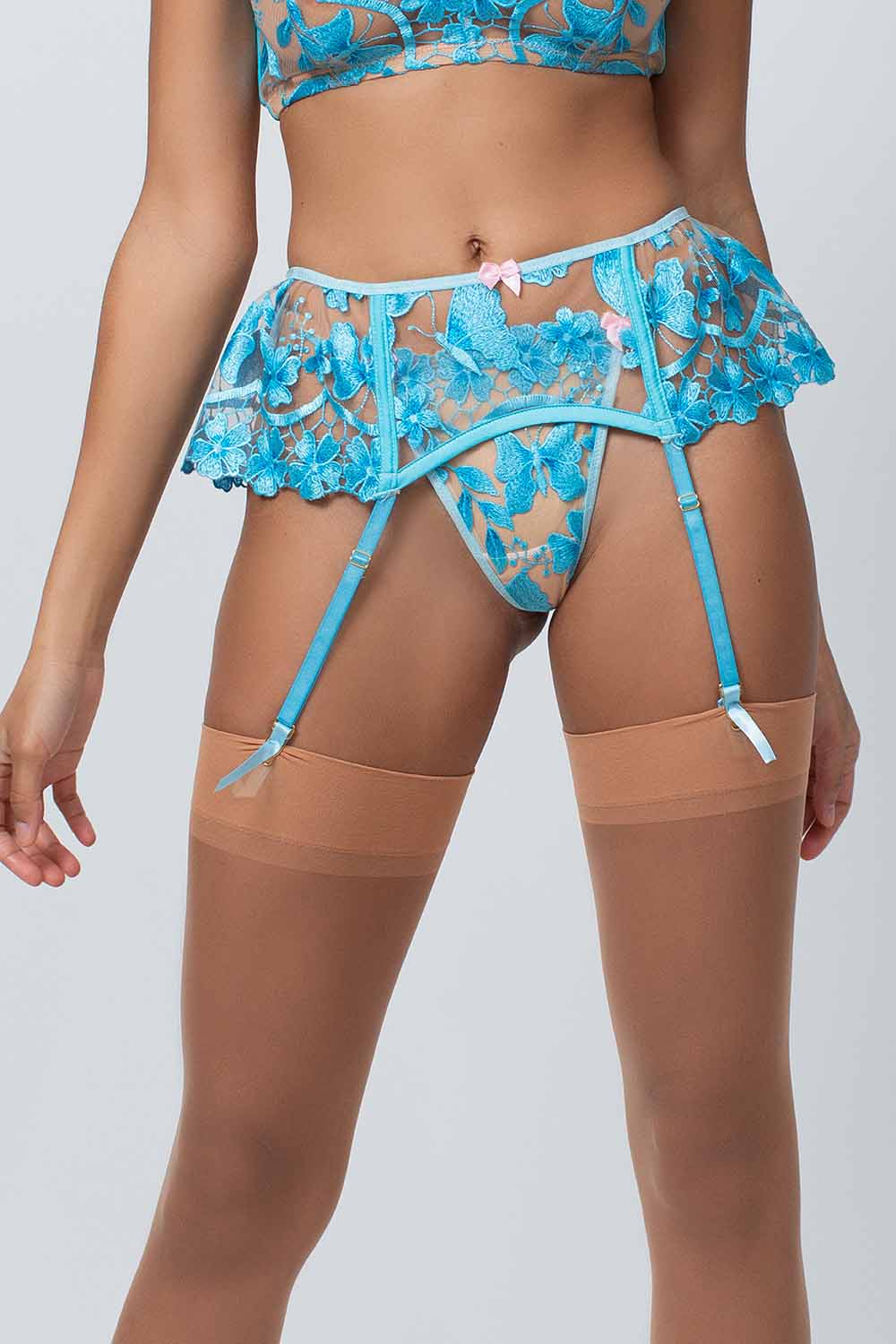 Kilo Brava Blue Embroidered Suspender UK 10 / US 6