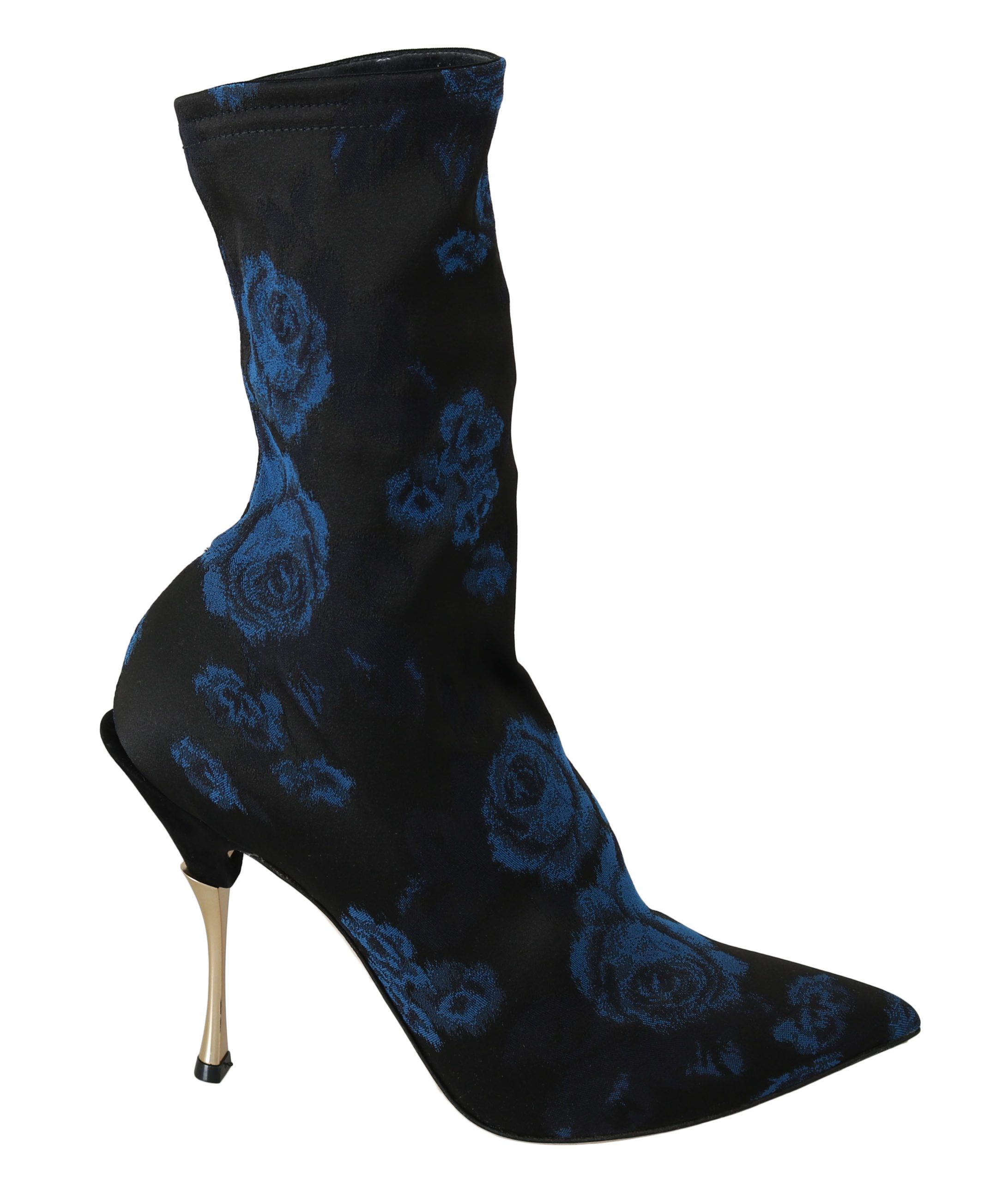 Black Stretch Blue Roses Ankle Boots Shoes - EU36/US5.5