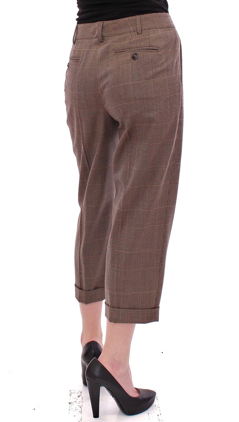Dolce & Gabbana Women's Virgin Wool Checkered Cropped Trouser Brown GSS10047 - IT40|S