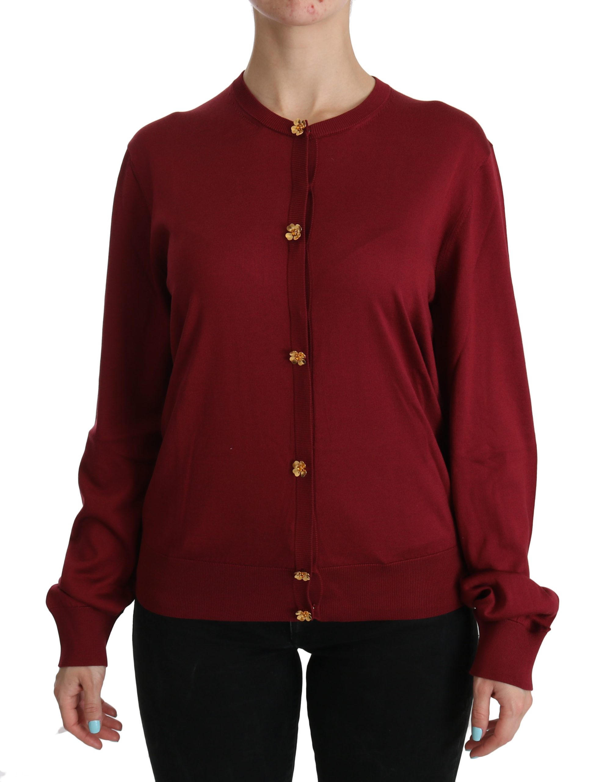 Dolce & Gabbana Women's Silk LS Cardigan Red TSH3860 - IT50 | XXL