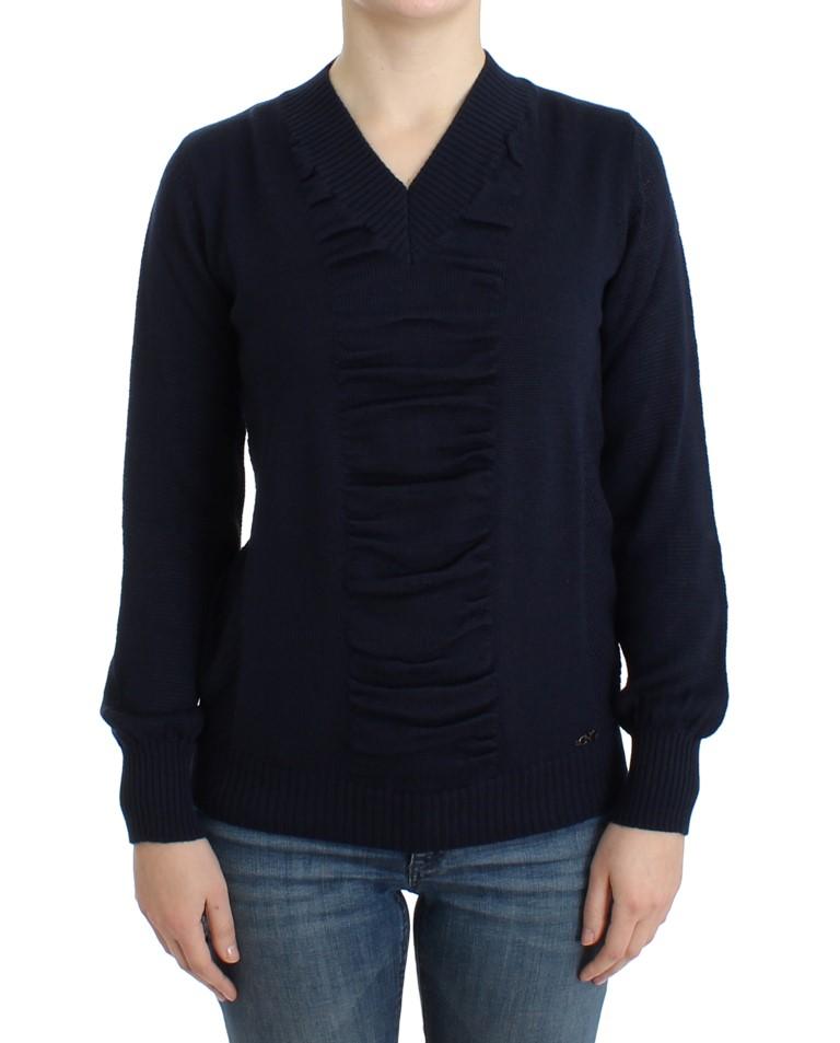 Costume National Women's V-neck Wool Sweater Blue SIG12054 - XS
